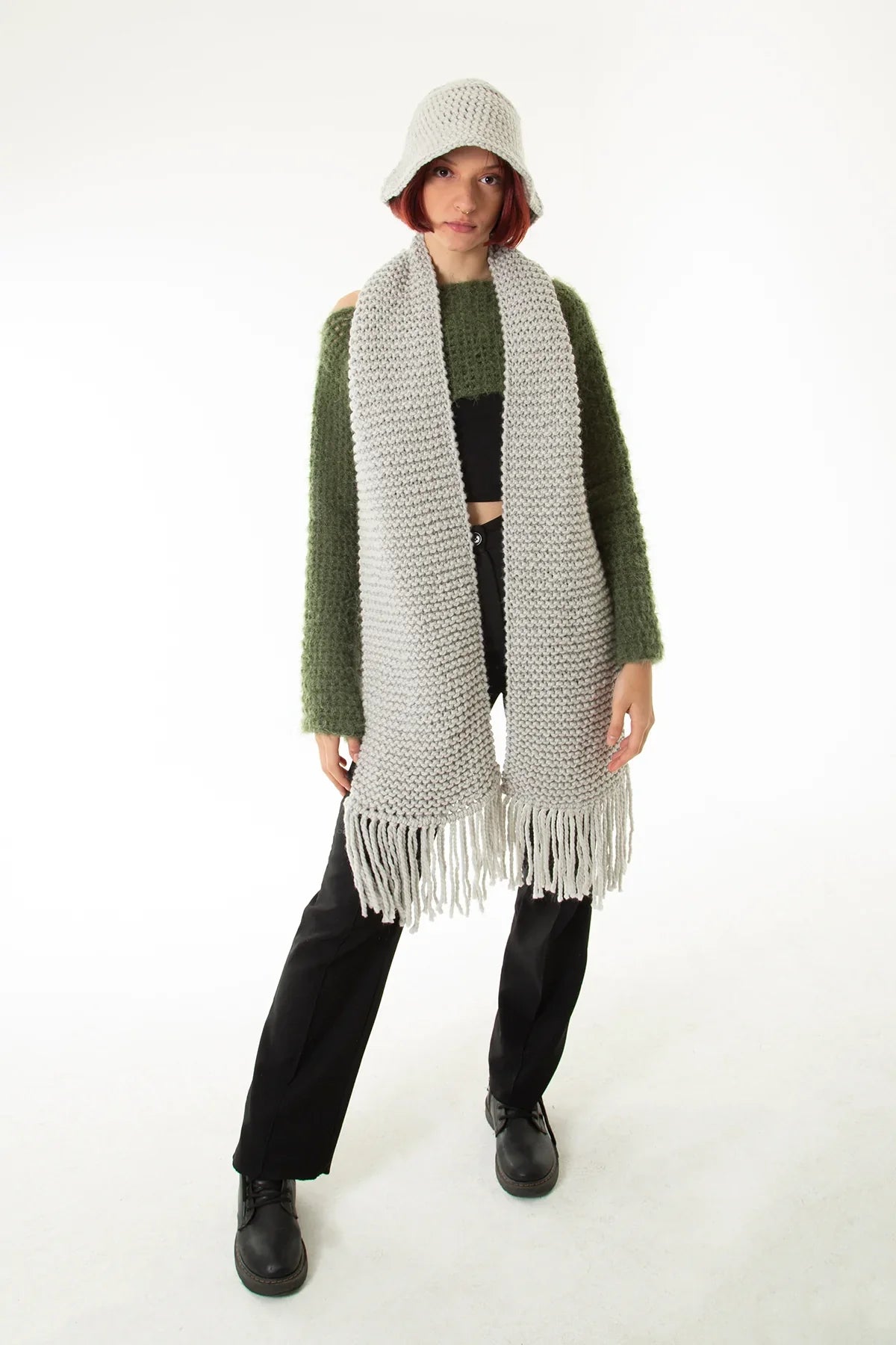 Handarte Los Angeles-Gri El Örgüsü Atkı-Atkı-1-Milagron.com