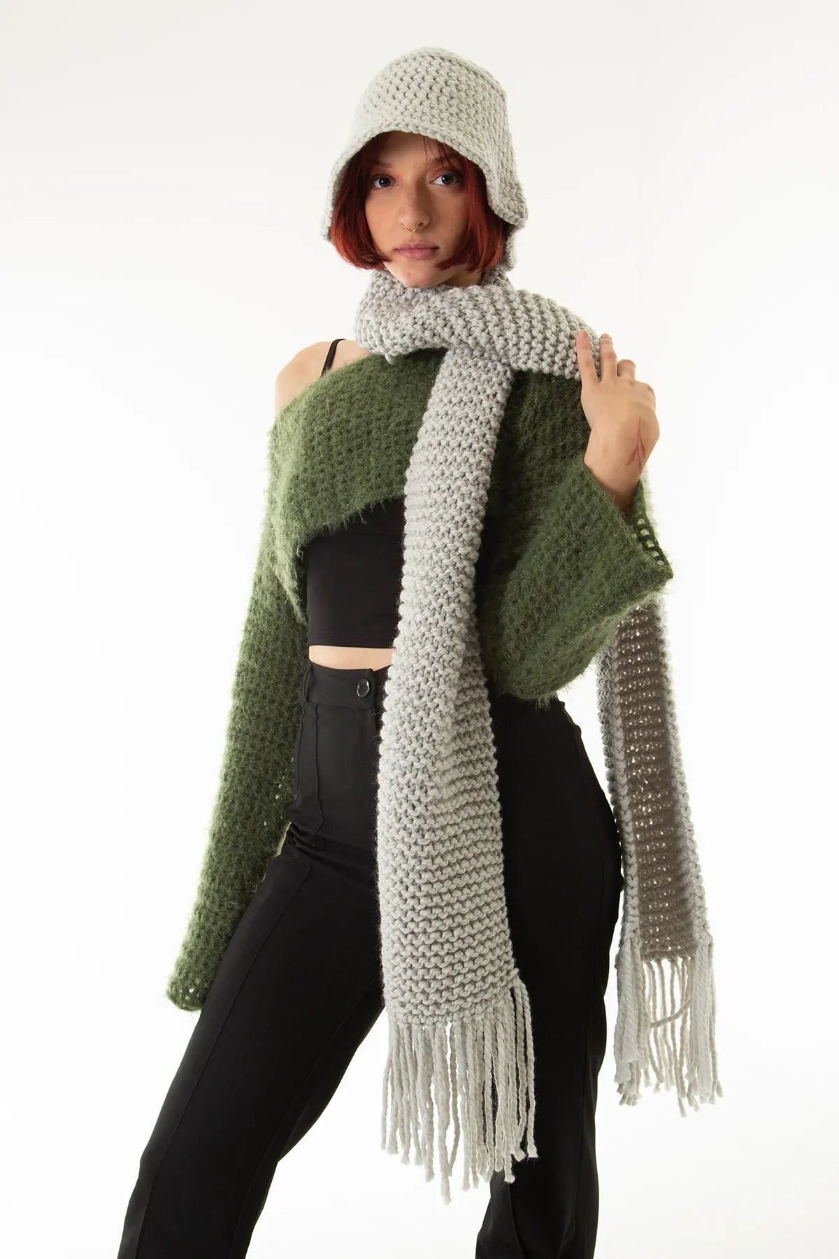 Handarte Los Angeles-Gri El Örgüsü Atkı-Atkı-2-Milagron.com