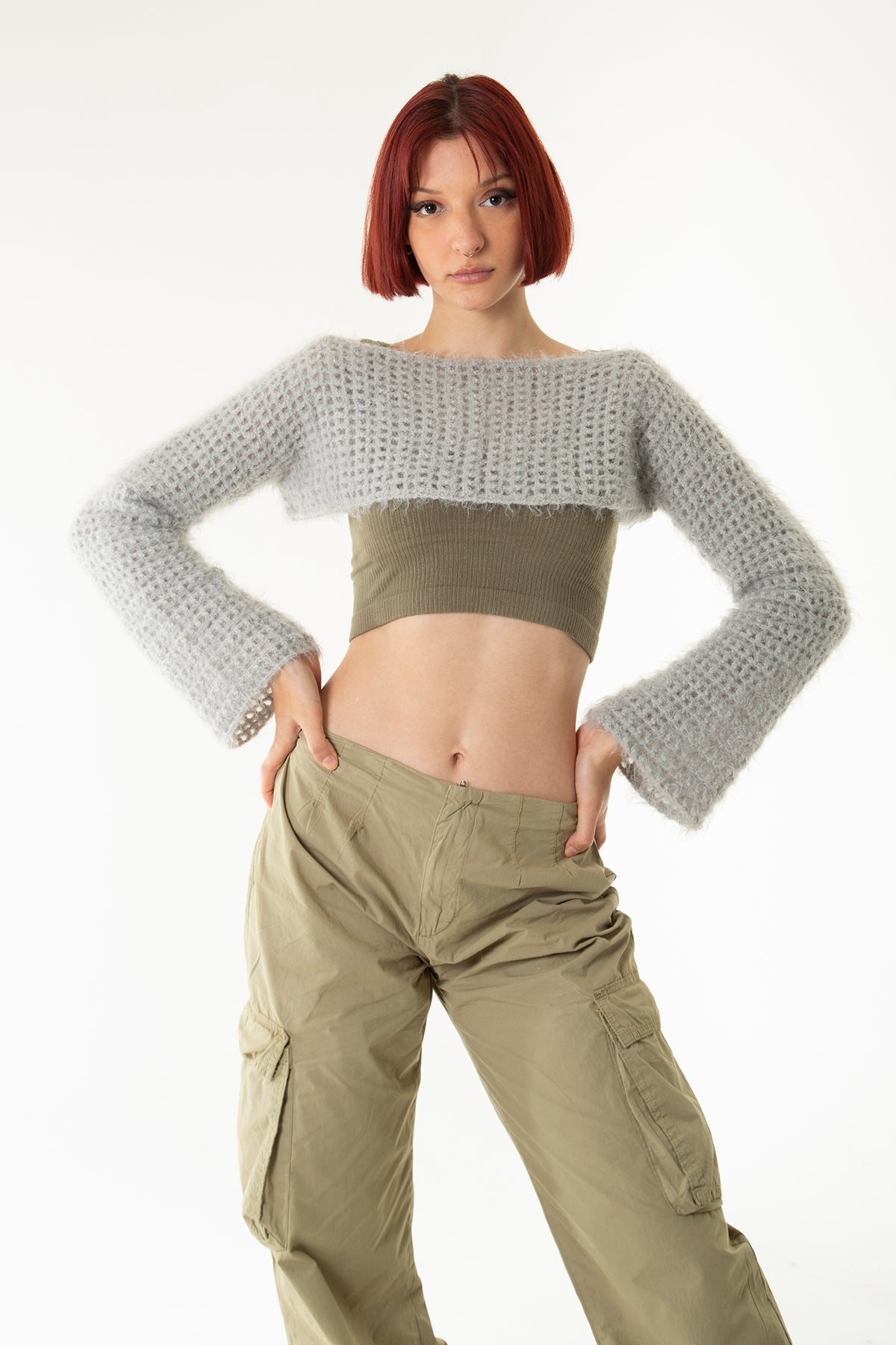 Handarte Los Angeles-Gri El Örgüsü Crop Top-Crop Top-2-Milagron.com