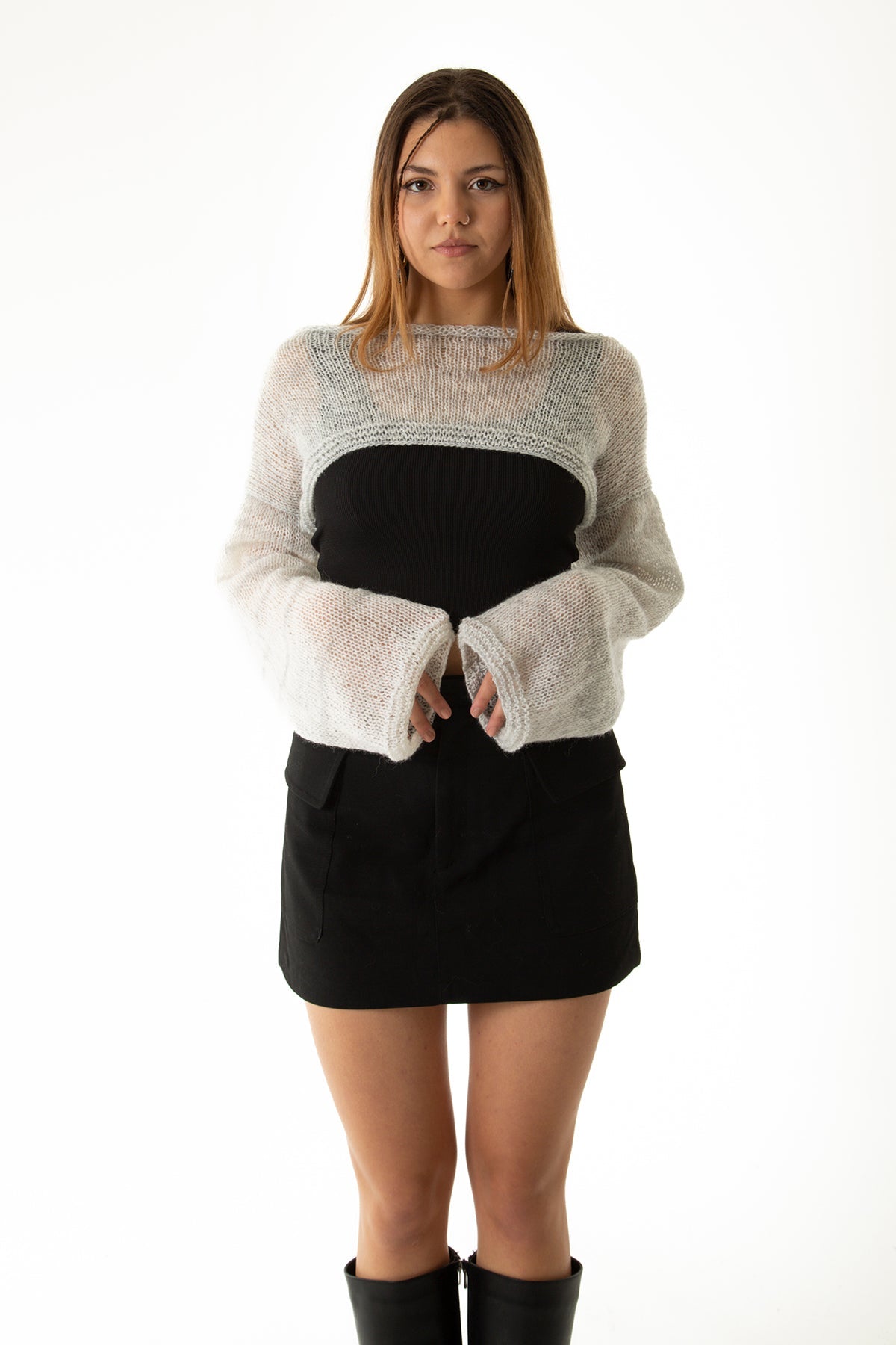 Handarte Los Angeles-Gri Salaş Angora Crop Top-Crop Top-1-Milagron.com