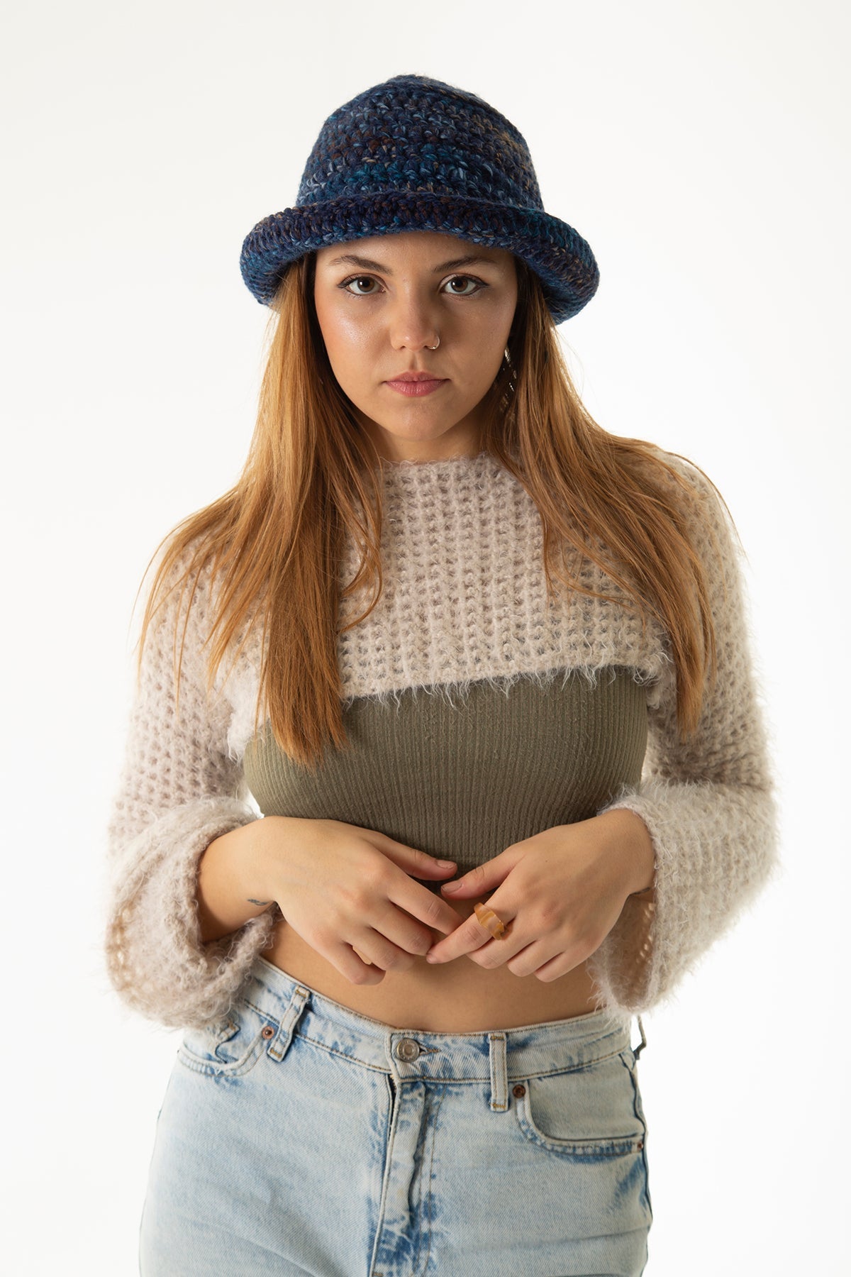 Handarte Los Angeles-Kırçıllı Mavi El örgüsü Bucket Şapka-Şapka-1-Milagron.com