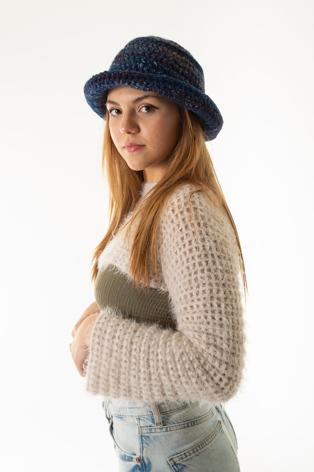 Handarte Los Angeles-Kırçıllı Mavi El örgüsü Bucket Şapka-Şapka-2-Milagron.com