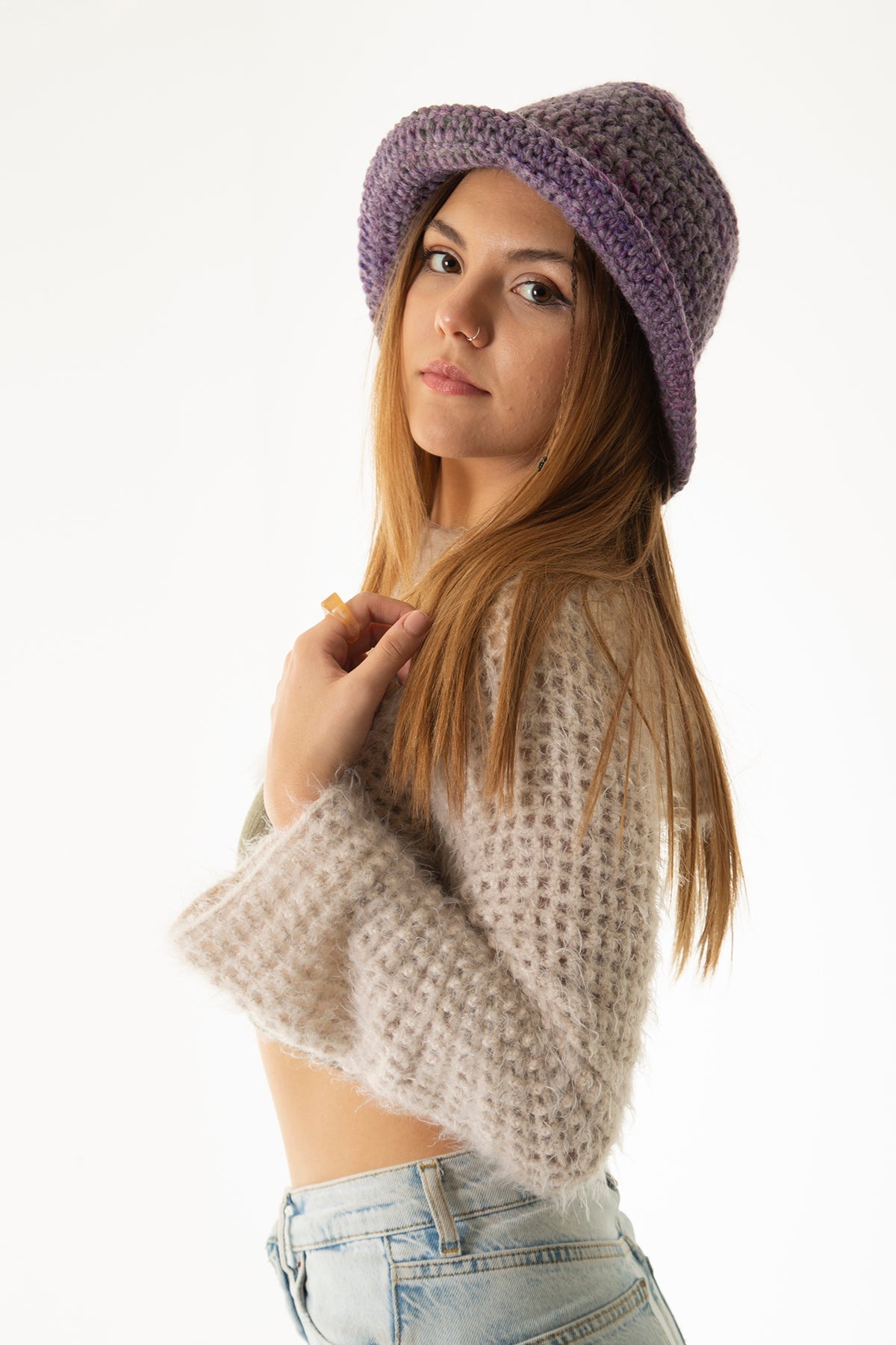 Handarte Los Angeles-Kırçıllı Mor El örgüsü Bucket Şapka-Şapka-3-Milagron.com