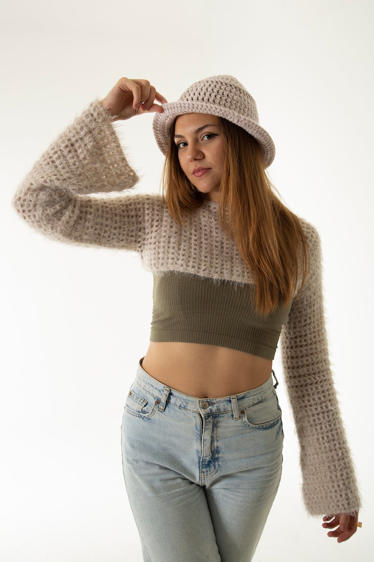 Handarte Los Angeles-Krem El Örgüsü Bucket şapka-Şapka-1-Milagron.com