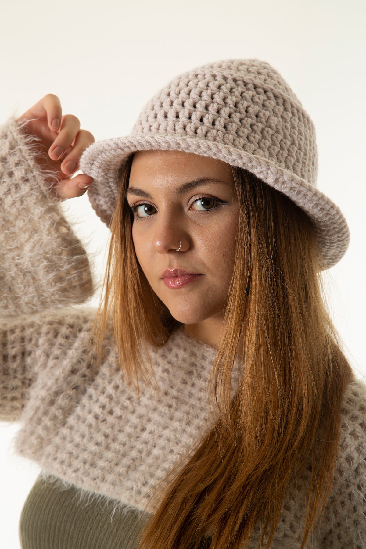 Handarte Los Angeles-Krem El Örgüsü Bucket şapka-Şapka-3-Milagron.com