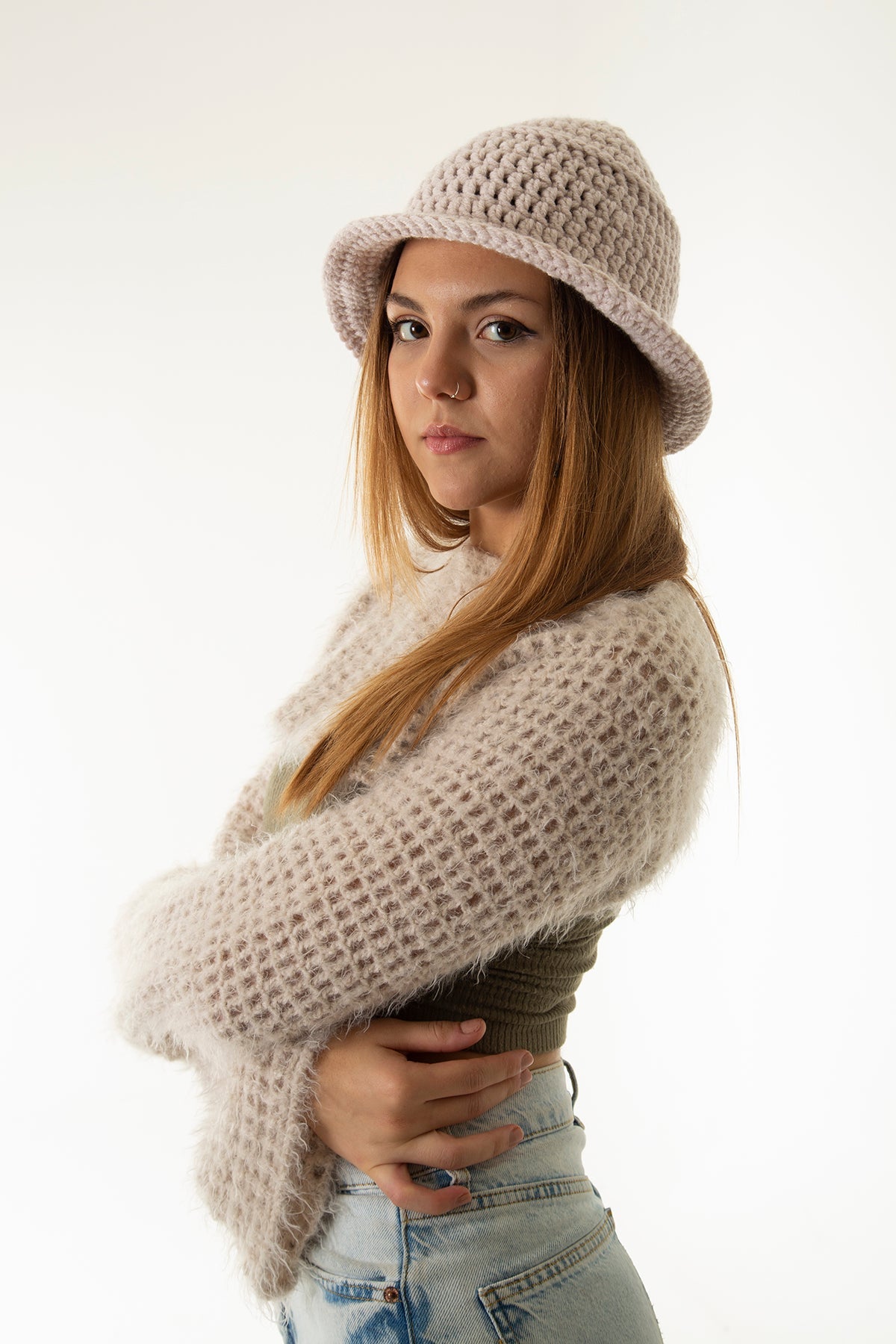 Handarte Los Angeles-Krem El Örgüsü Bucket şapka-Şapka-4-Milagron.com