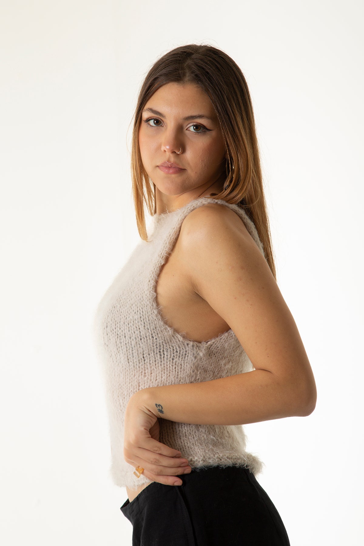 Handarte Los Angeles-Krem El Örgüsü Süveter-Top-3-Milagron.com