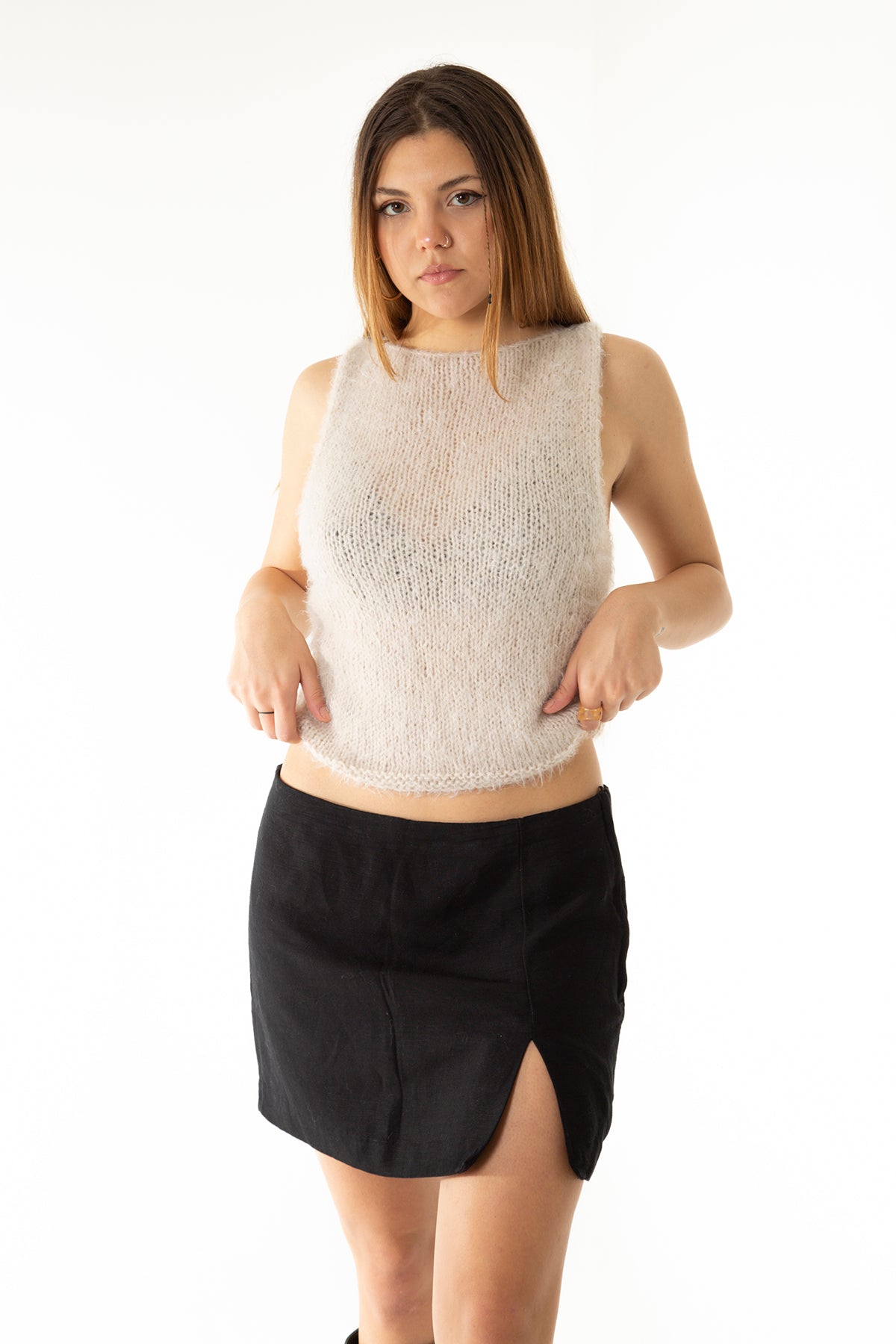 Handarte Los Angeles-Krem El Örgüsü Süveter-Top-6-Milagron.com