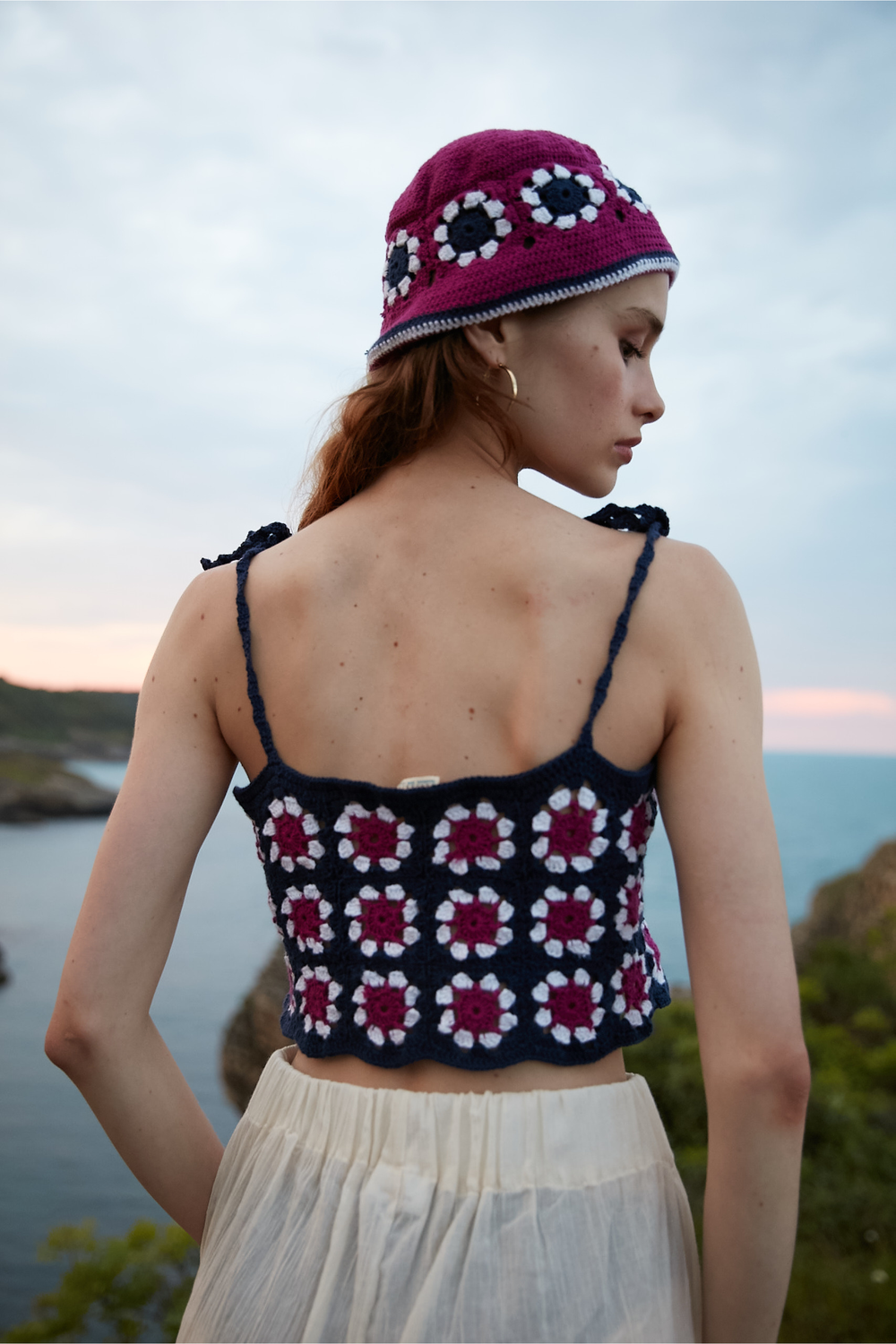 Handarte Los Angeles-Lacivert El örgüsü "Motifli" Crop-Crop Top-2-Milagron.com