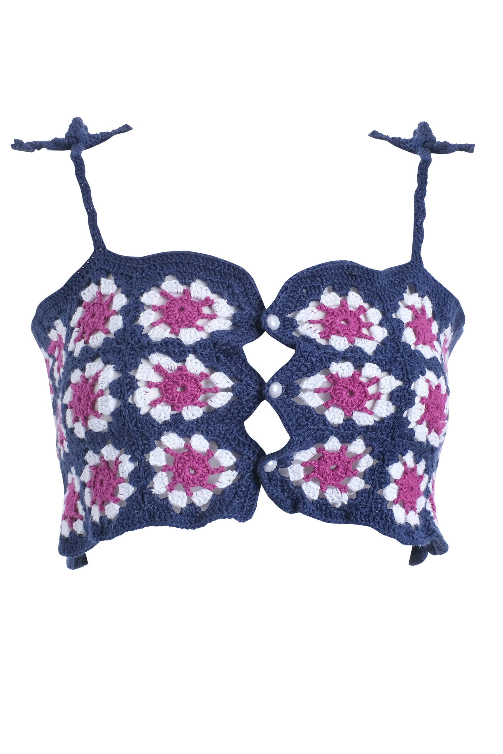 Handarte Los Angeles-Lacivert El örgüsü "Motifli" Crop-Crop Top-4-Milagron.com