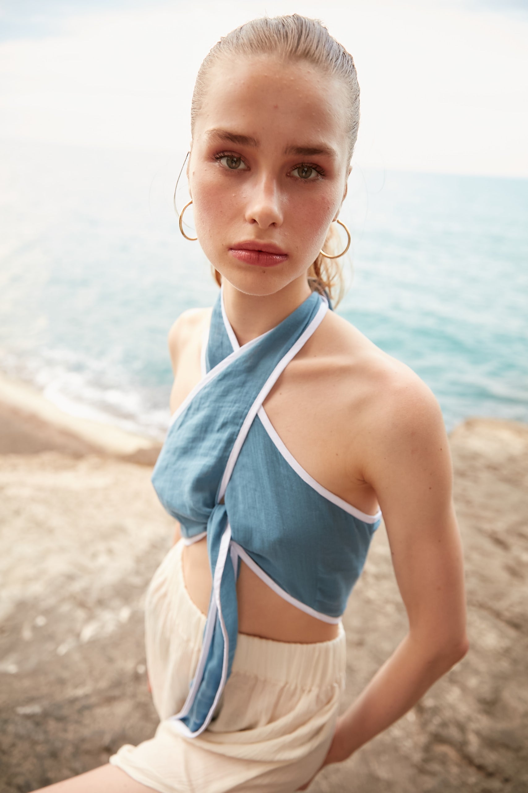 Handarte Los Angeles-Mavi Müslin Düğümlü Büstiyer-Büstiyer-2-Milagron.com