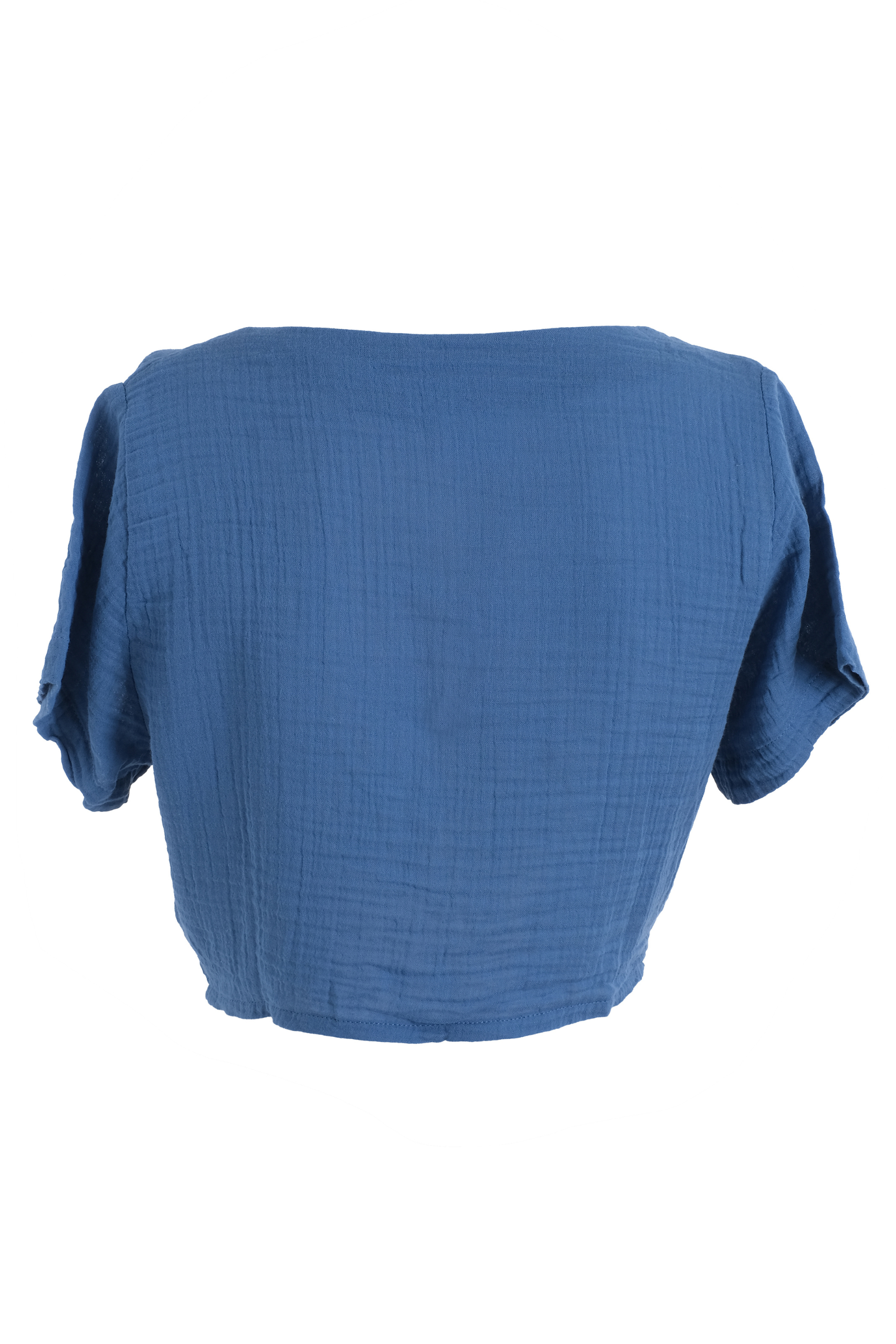 Handarte Los Angeles-Mavi Müslin önden Büzgülü Crop-Crop Top-2-Milagron.com