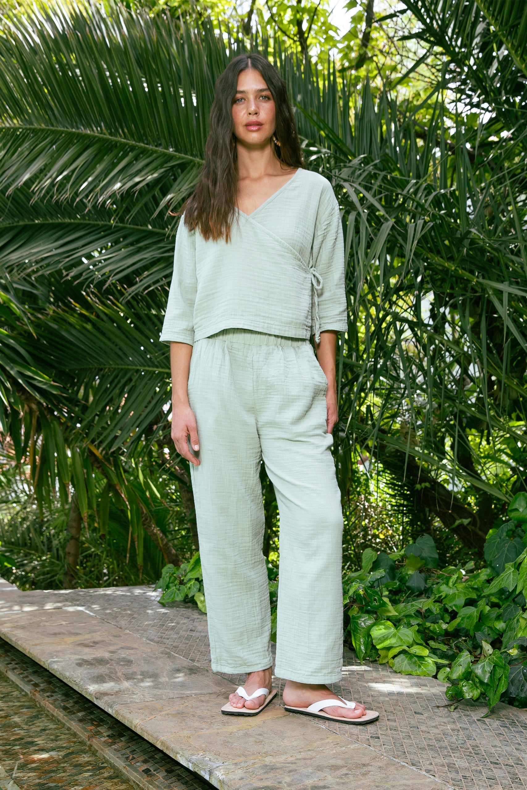 Handarte Los Angeles-Mint Yeşili Müslin Pantolon-Pantolon-4-Milagron.com