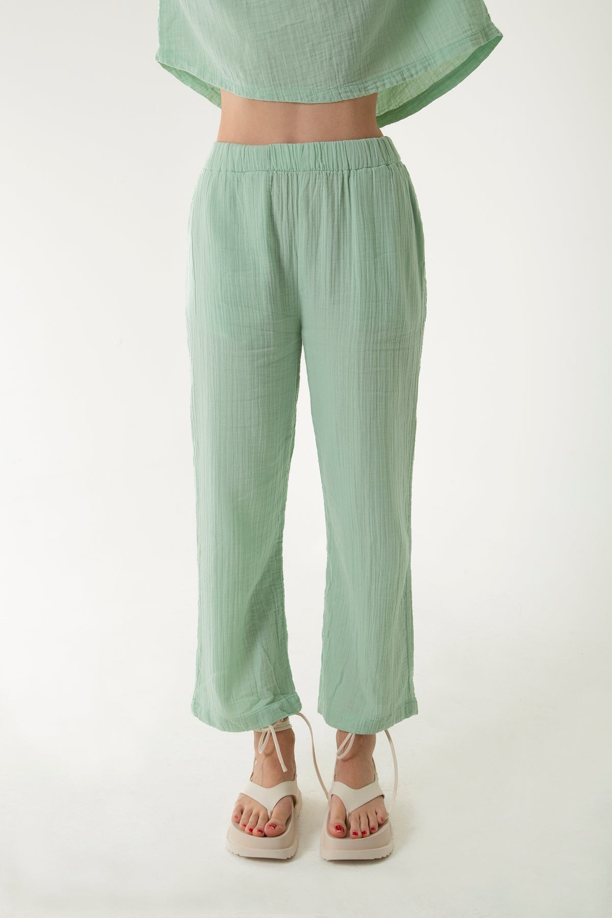 Handarte Los Angeles-Mint Yeşili Müslin Pantolon-Pantolon-8-Milagron.com