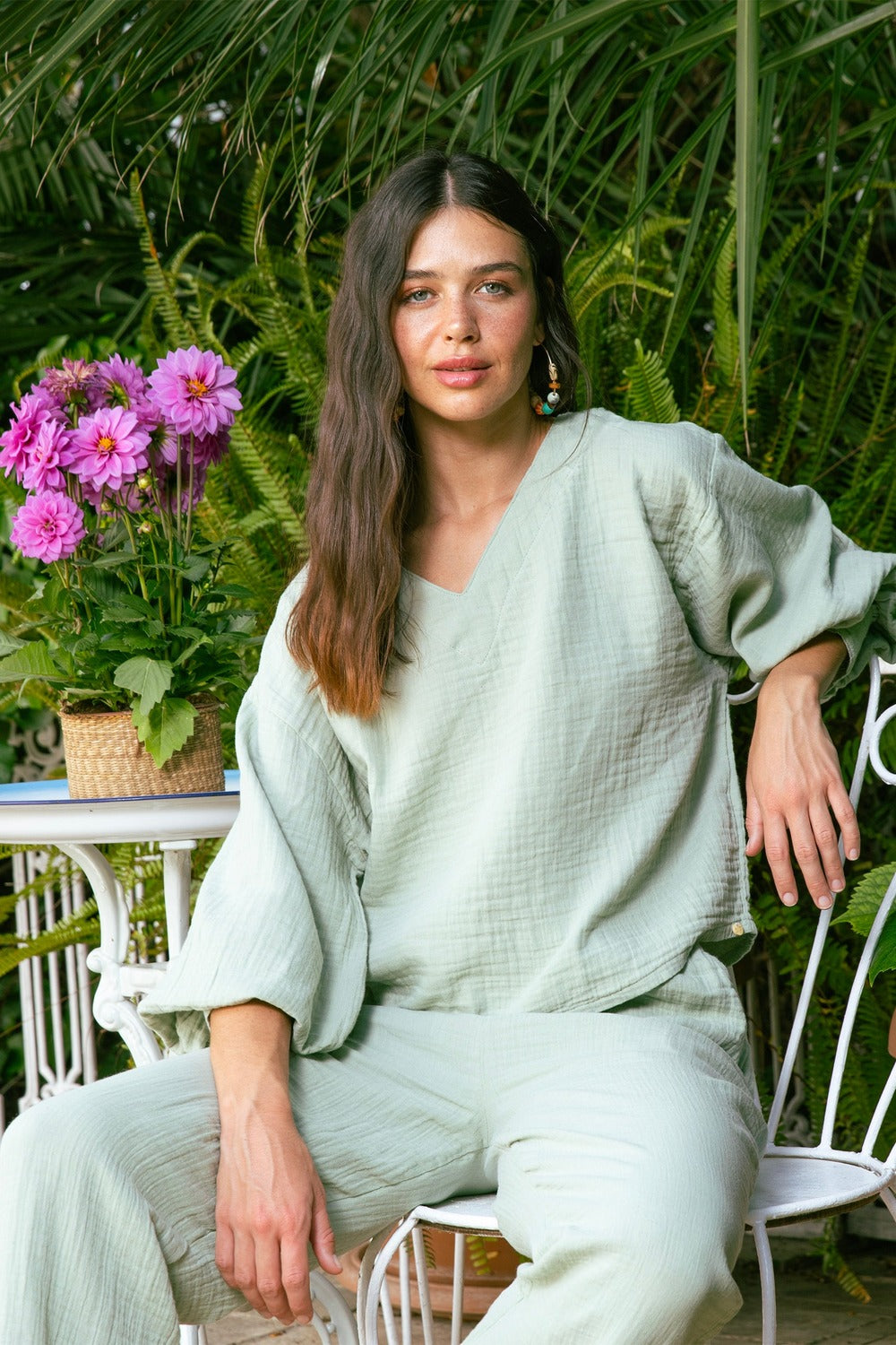 Handarte Los Angeles-Mint Yeşili V Yaka Lodos Top-Top-1-Milagron.com