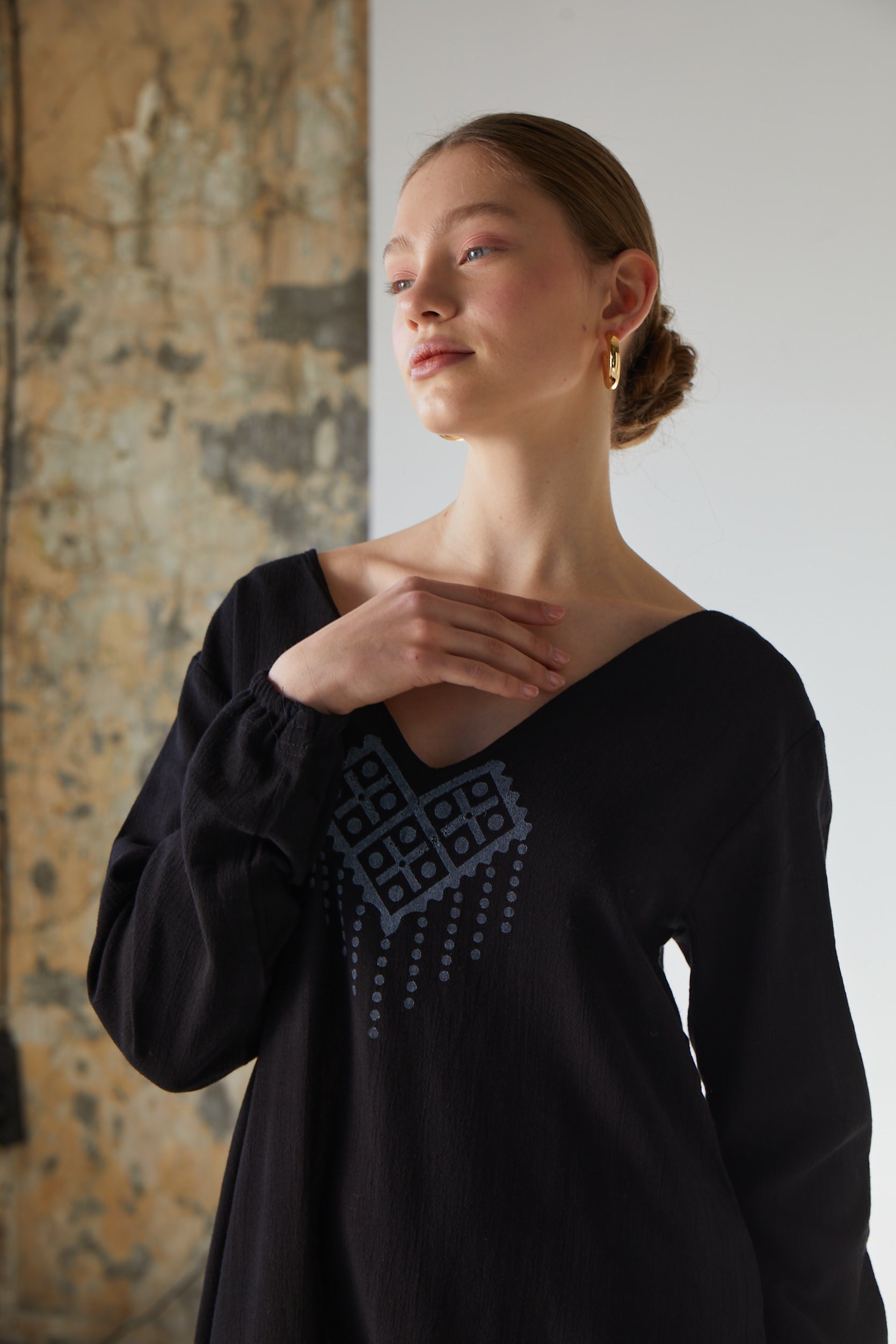 Handarte Los Angeles-Şile Bezi Pamuk Ağaç Baskılı Uzun Elbise-Elbise-5-Milagron.com