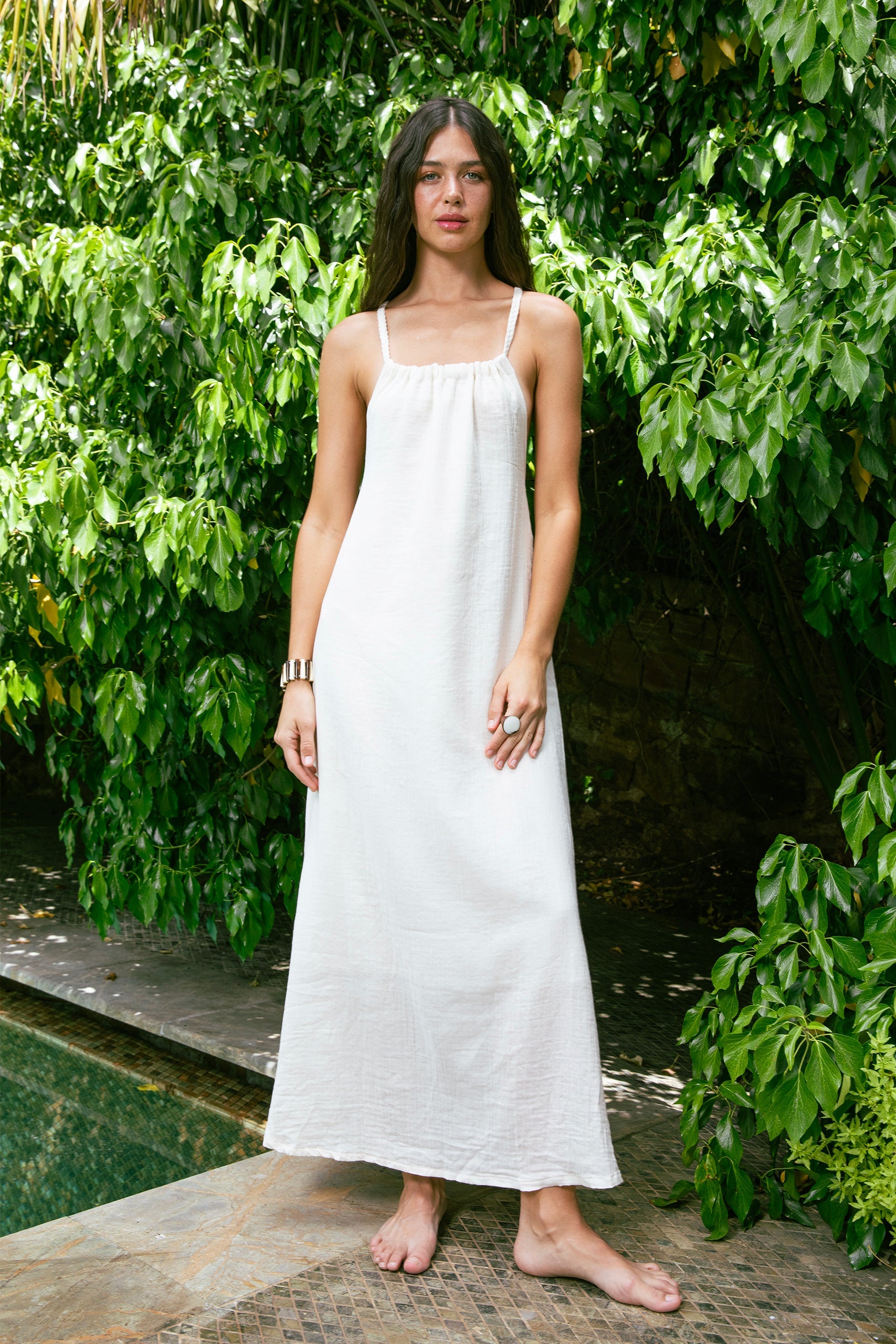 Handarte Los Angeles-Sırt Çapraz Krem Müslin Kibele Elbise-Elbise-9-Milagron.com