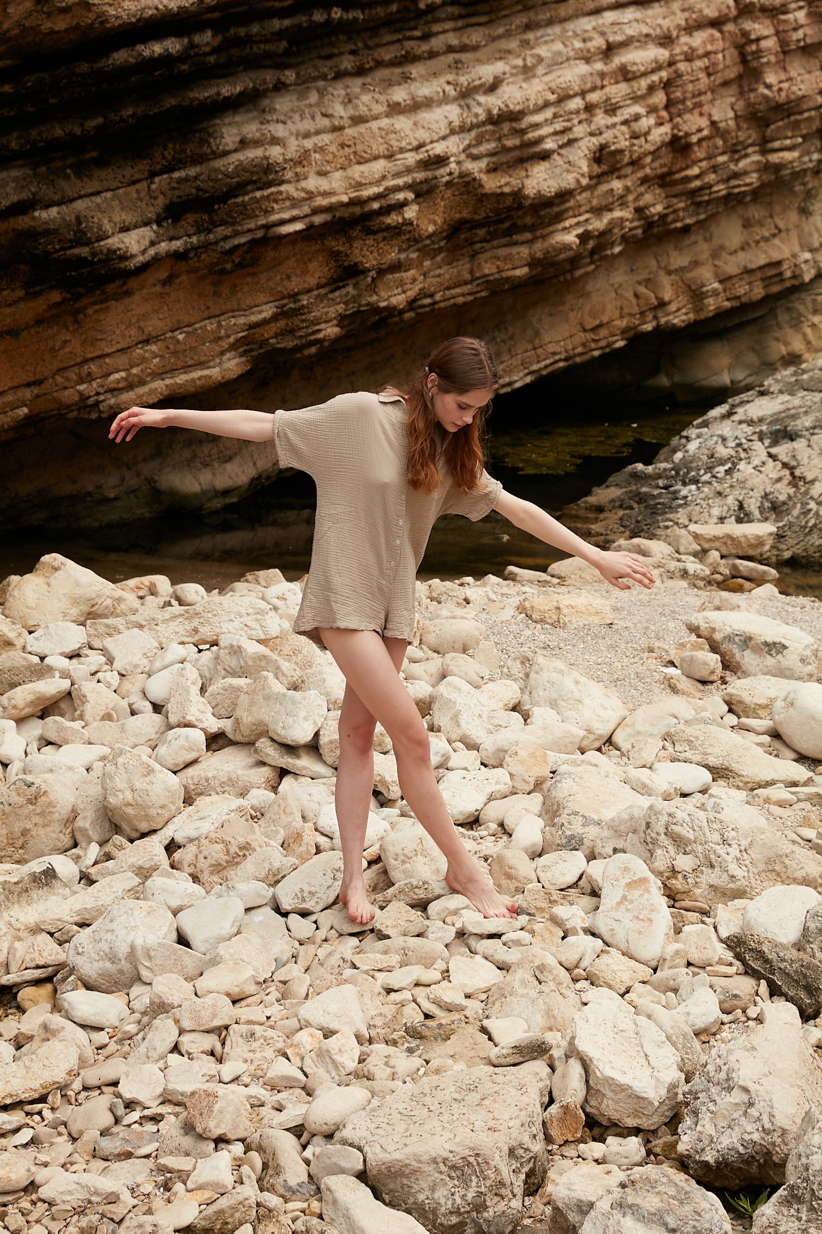 Handarte Los Angeles-Taş Rengi Müslin Tulum-Tulum-1-Milagron.com