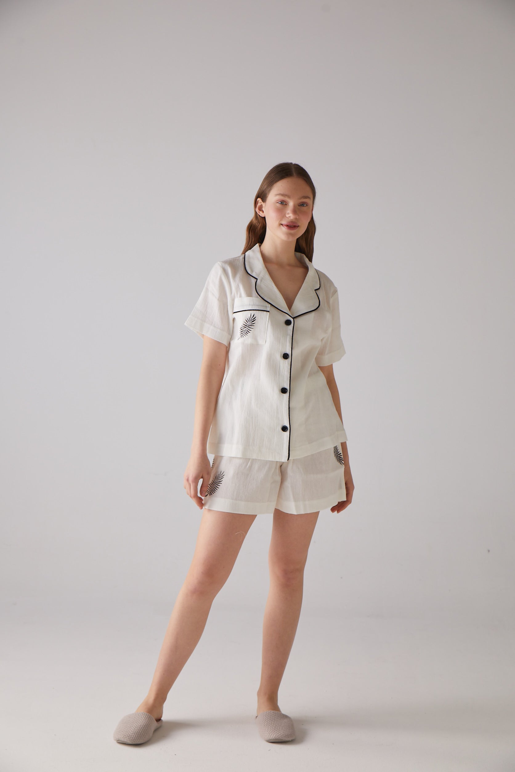 Handarte Los Angeles-Yaprak Desen Kısa Pijama Takımı-Pijama Takımı-3-Milagron.com