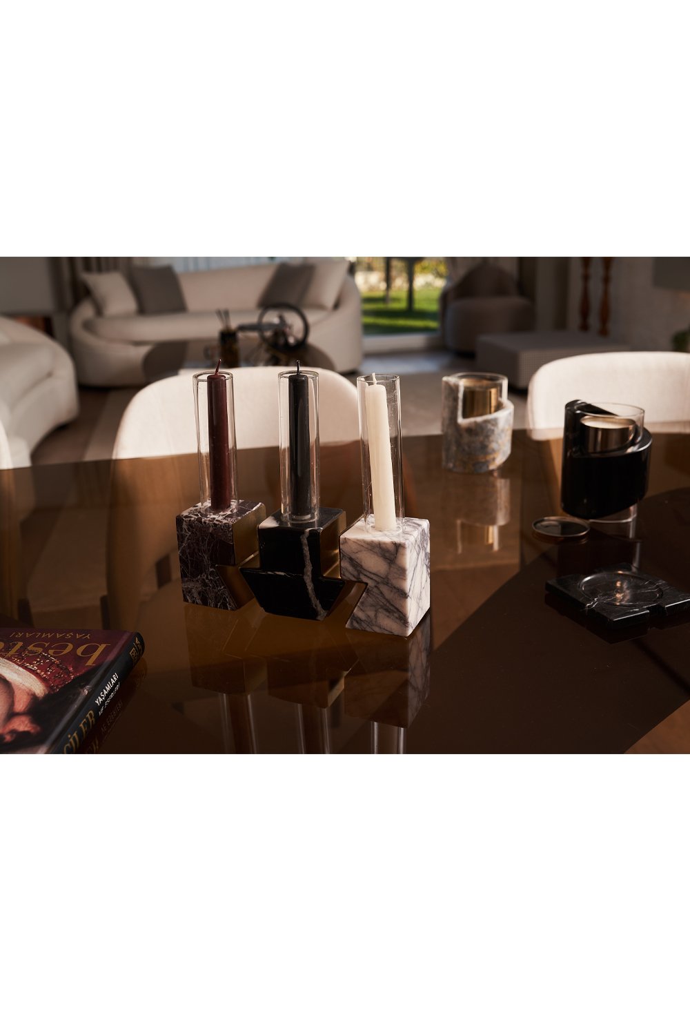 Haus 34-Serenade Üçlü Mermer Mumluk Seti-Mumluk & Şamdan-4-Milagron.com