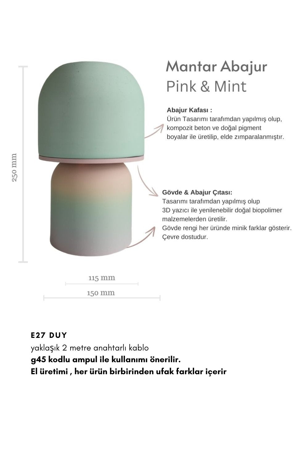 Hgo Atelier-Pink & Mint Mantar Abajur-Abajur-6-Milagron.com