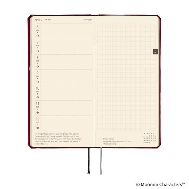Hobonichi Techo Weeks English Slim Schedule Book - Little My : 2026 Monday Start Deep Red
