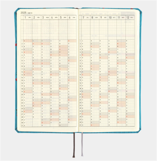 Hobonichi-Hobonichi Techo Weeks 2025 Mega Bow & Tie: Cherry-Çizgili-9-Milagron.com