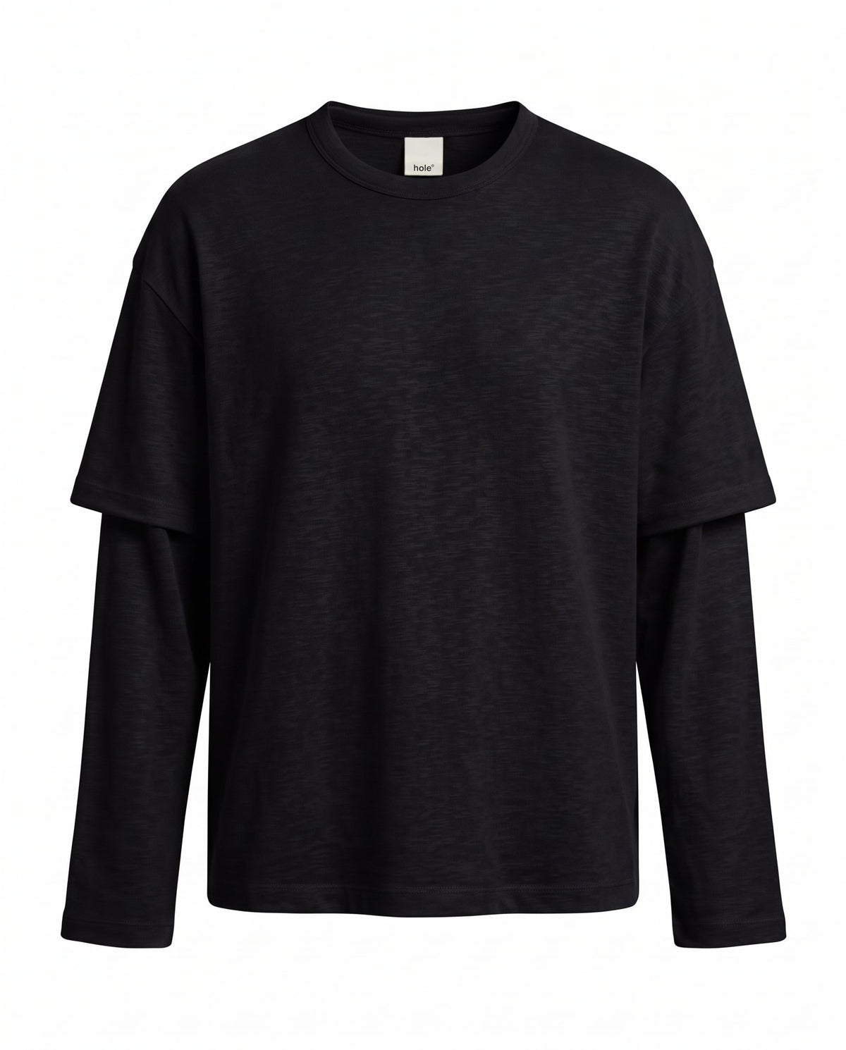 Siyah Çift Kollu Relaxed Fit Triko T-Shirt
