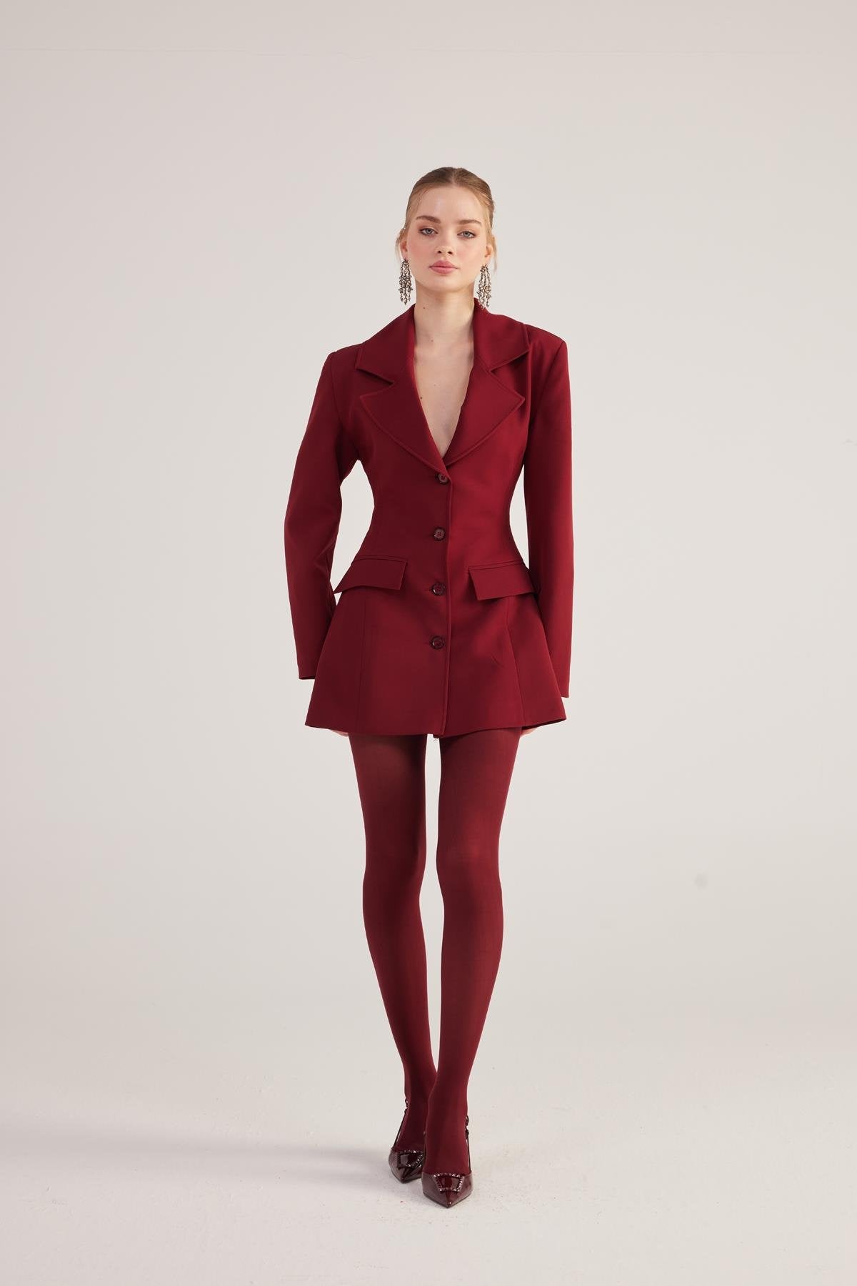 Belden Oturmalı Fit Kesim Deja Blazer Ceket Bordo