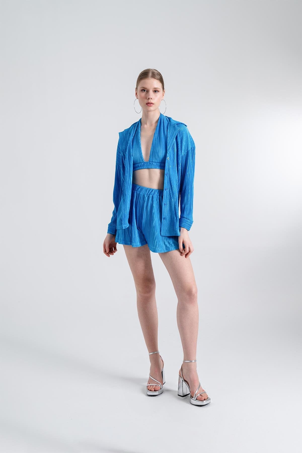 Beli Lastikli Mini Comfy Şort Mavi