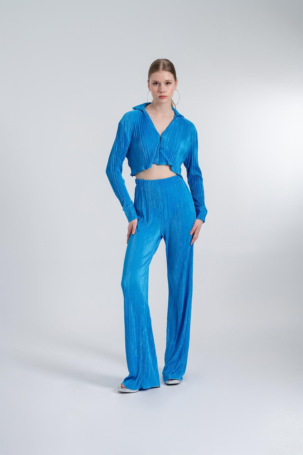 Beli Lastikli Esnek Comfy Pantolon Mavi