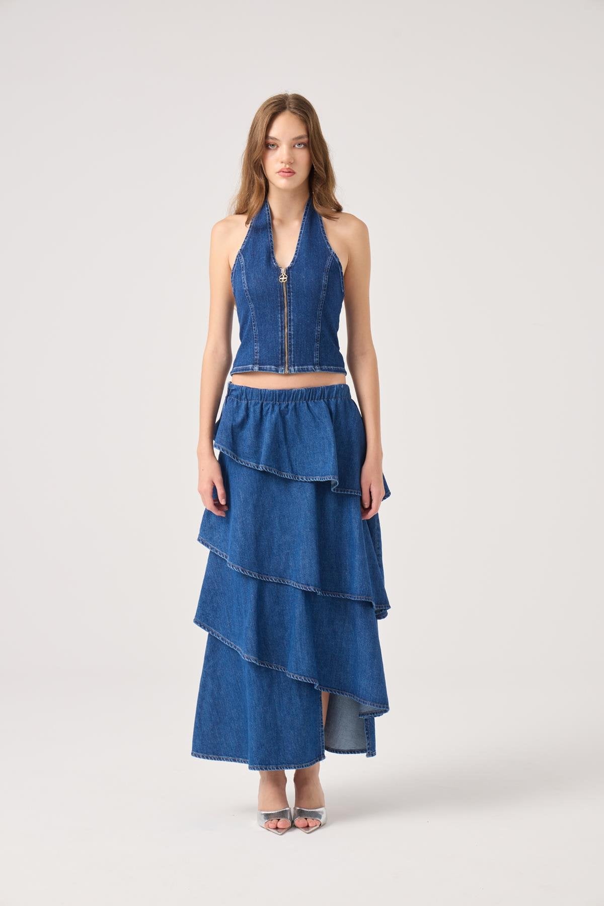 Boyundan Askılı Kaela Jean Yelek Mavi