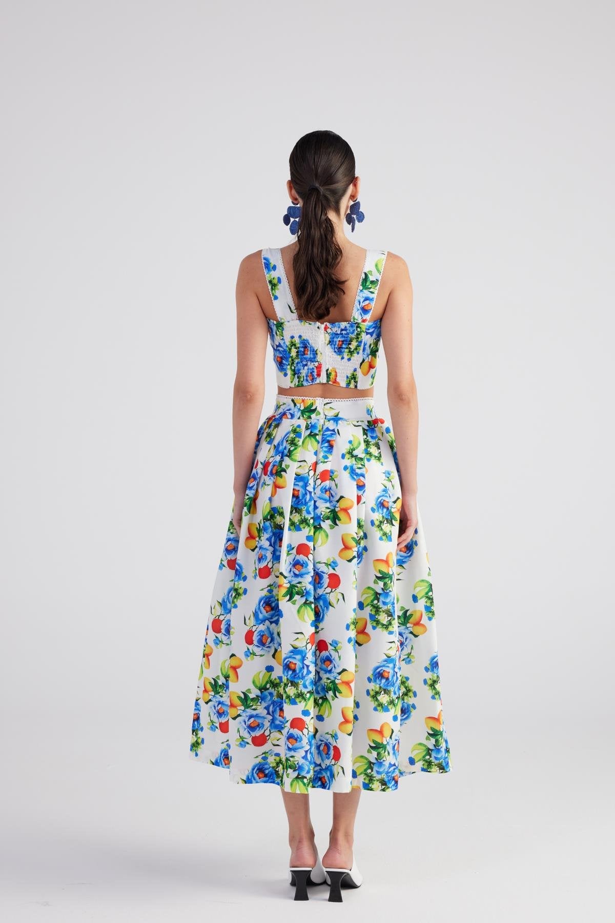 Cepli Desenli Uzun Ravello Etek Mavi