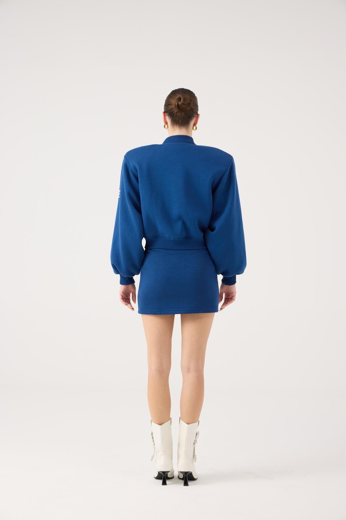 Crop Kesim Vatkalı Parker Bomber Ceket Mavi