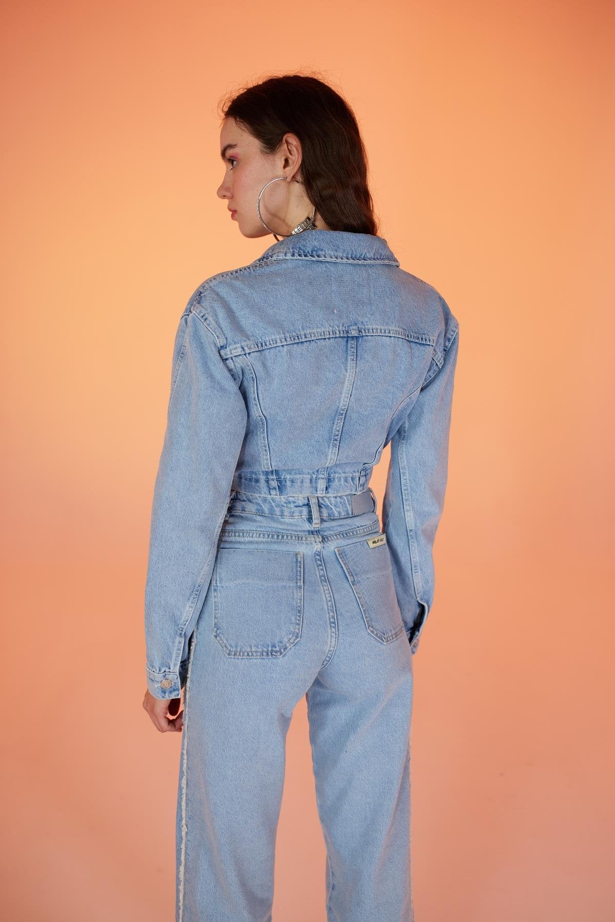 Crop Model Düğme Kapamalı Biana Jean Ceket Mavi