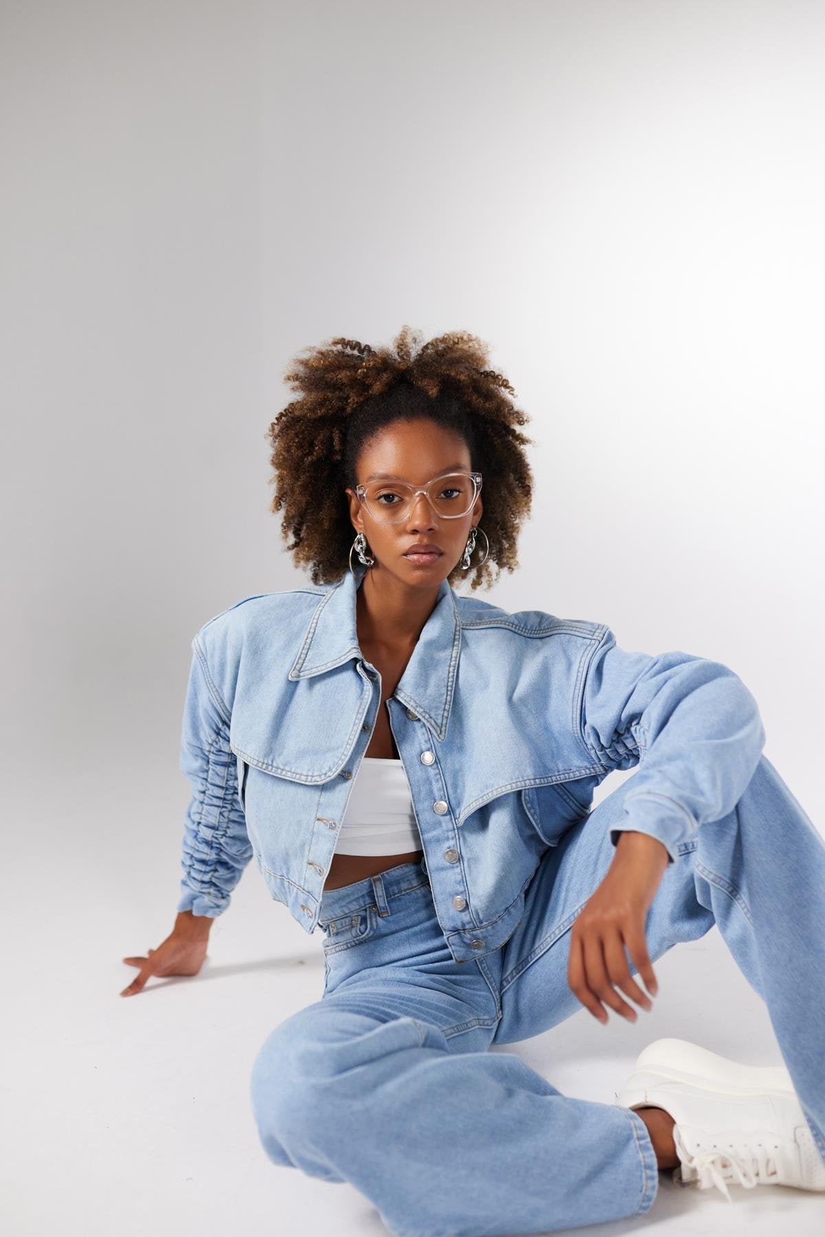 Crop Model Düğmeli Crespo Ceket Mavi