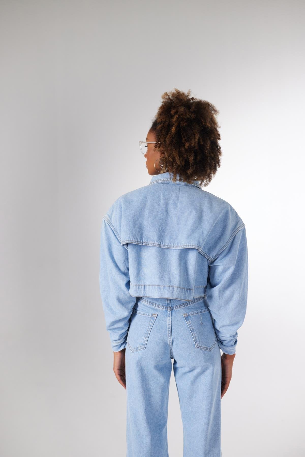 Crop Model Düğmeli Crespo Ceket Mavi