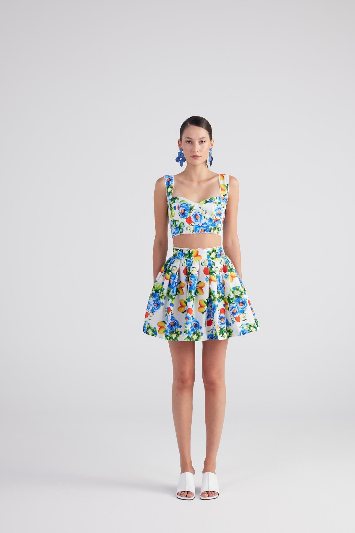 Desenli Cepli Mini Ravello Etek Mavi