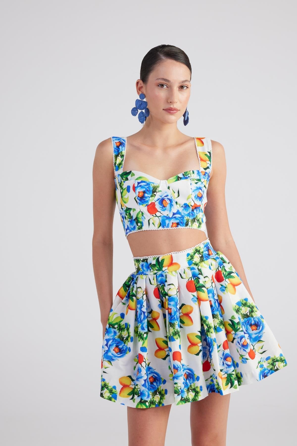 Desenli Cepli Mini Ravello Etek Mavi