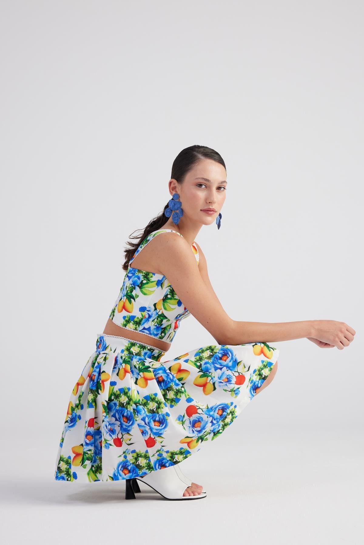 Desenli Cepli Mini Ravello Etek Mavi