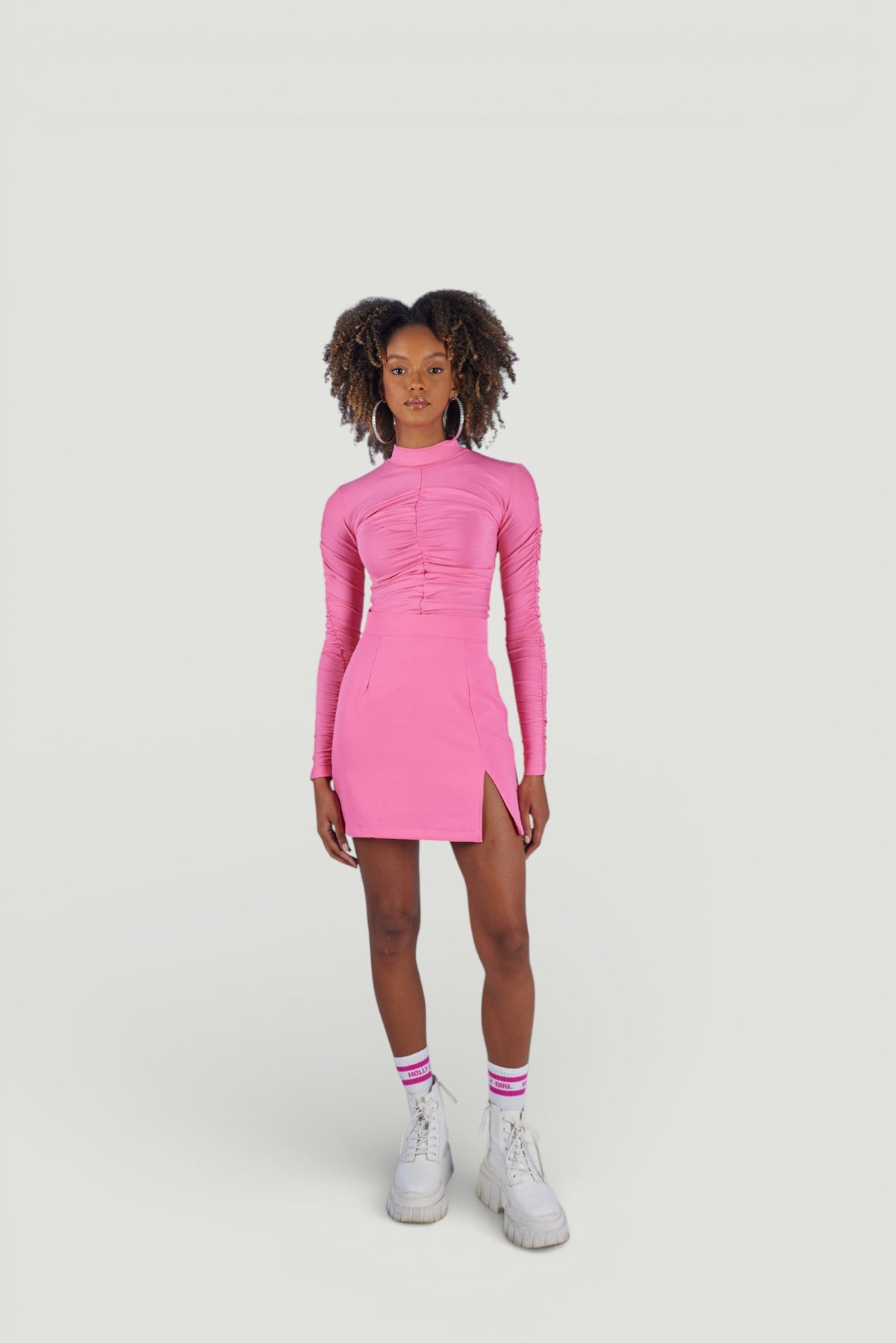Holly Lolly-Draped Drape Detaylı Yarım Balıkçı Bluz – Pembe-Bluz-3-Milagron.com