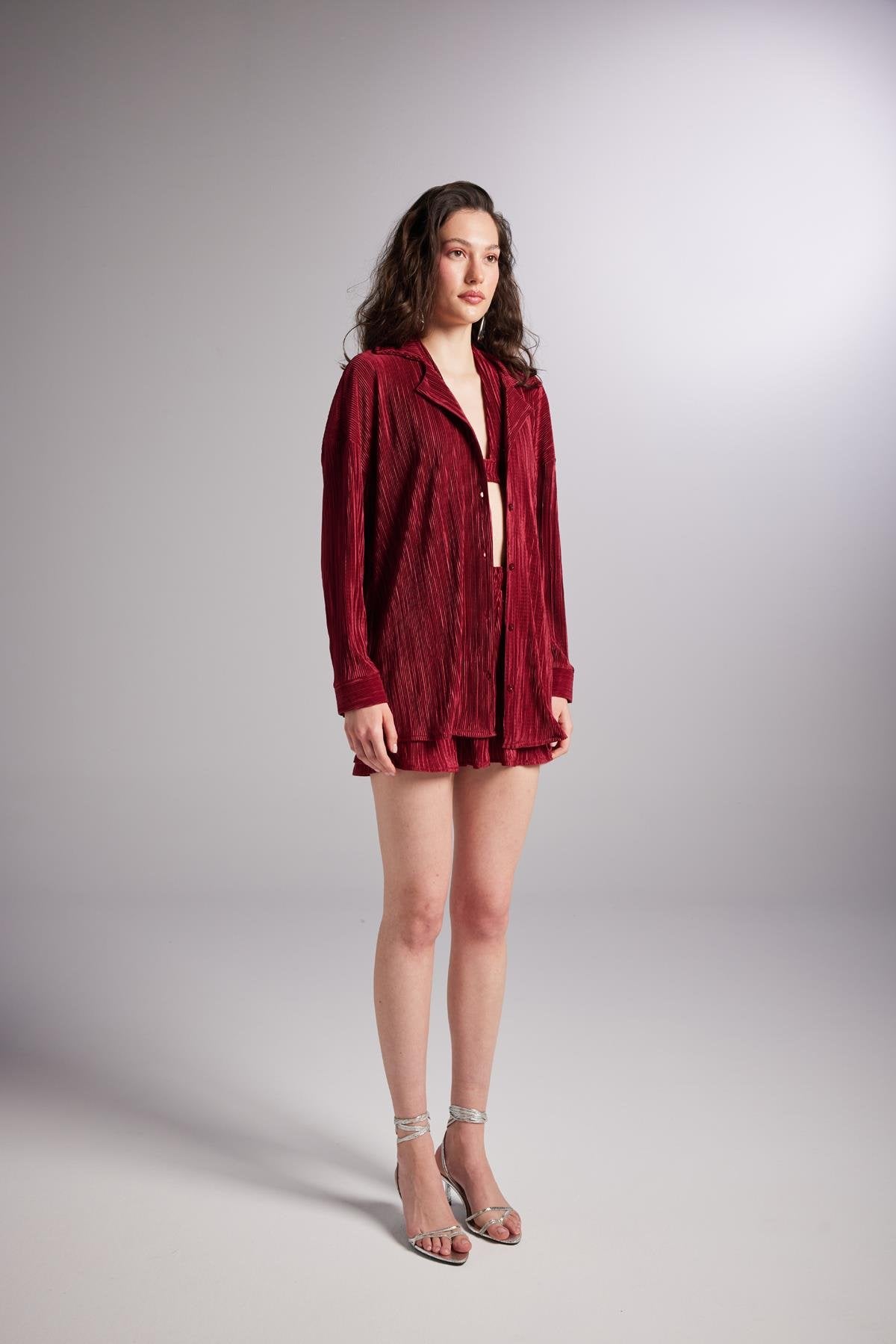 Düğme Kapamalı Comfy Oversize Gömlek Bordo