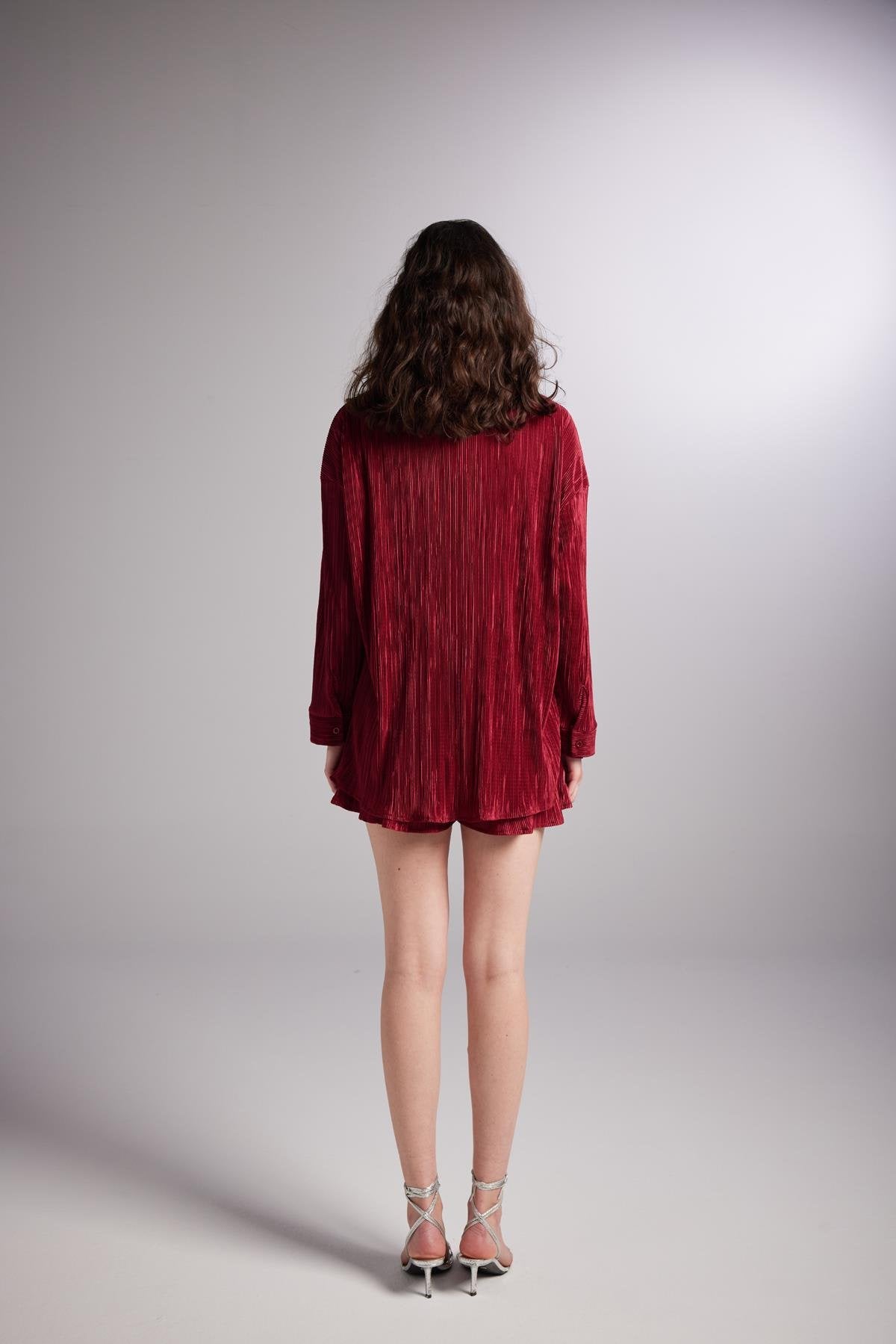Düğme Kapamalı Comfy Oversize Gömlek Bordo