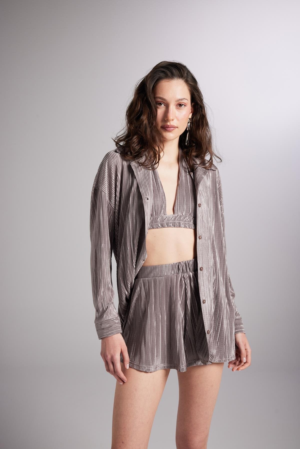 Düğme Kapamalı Comfy Oversize Gömlek Vizon