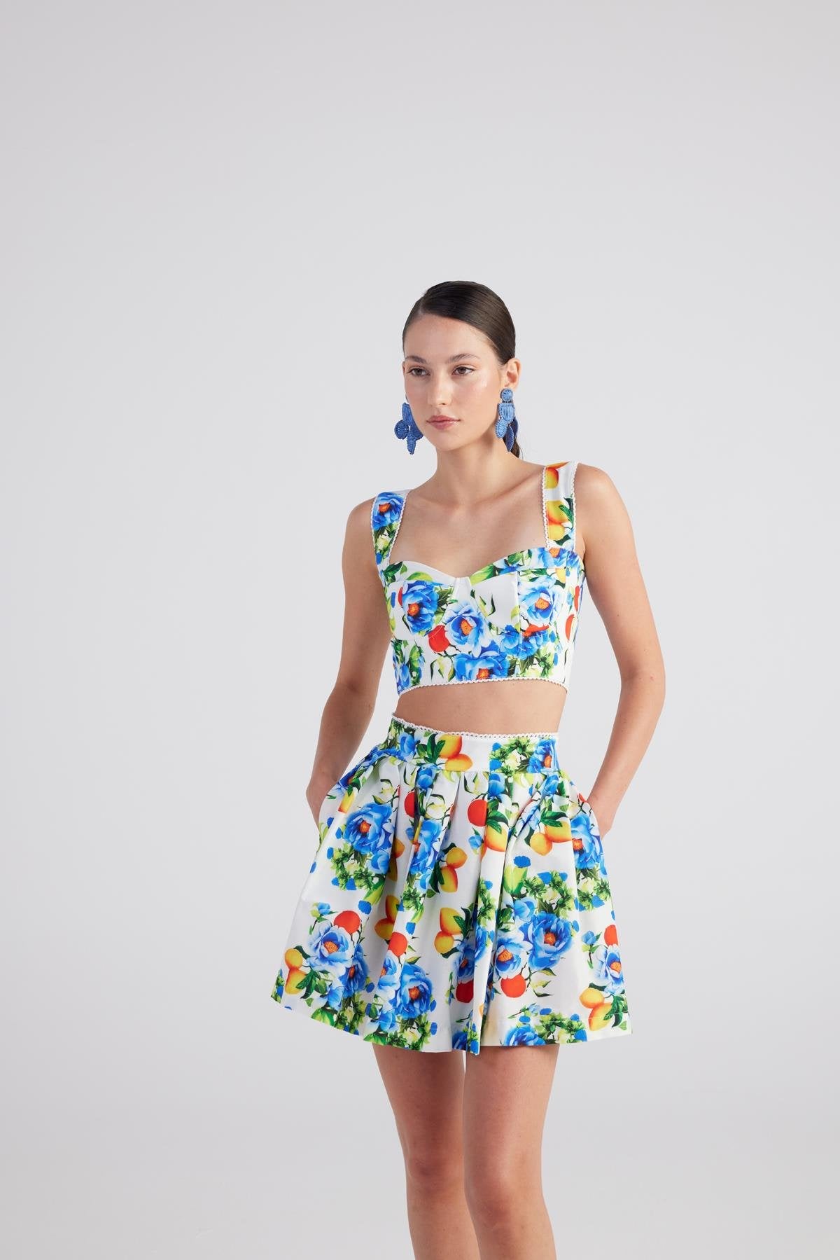 Gloplu Desenli Askılı Ravello Büstiyer Mavi