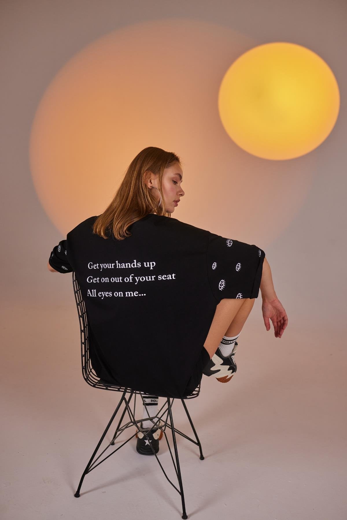 Göz Baskılı Oversize Eye Tshirt Bike Tayt Takım Siyah