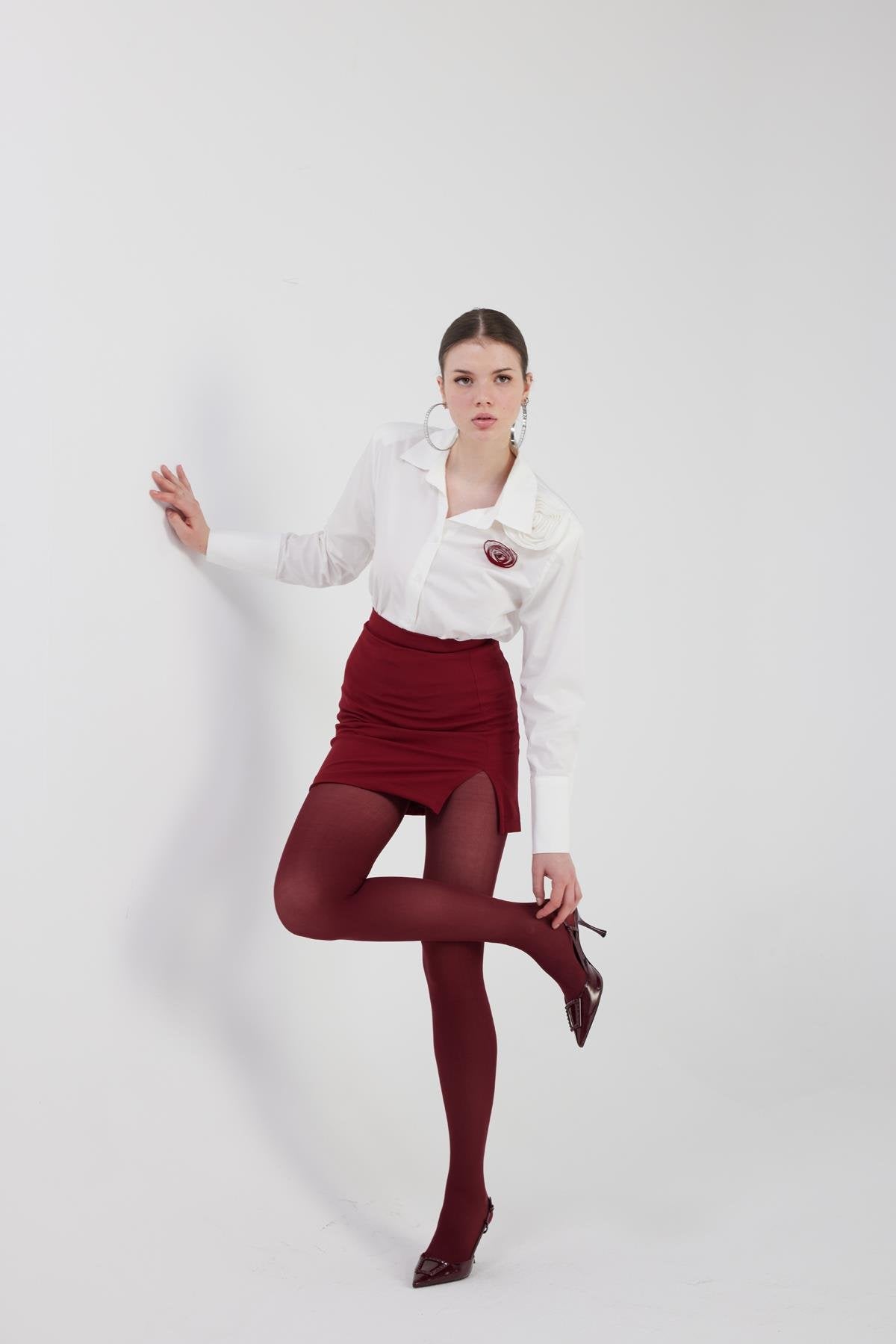 Gül Detaylı Poplin Madison Gömlek Beyaz