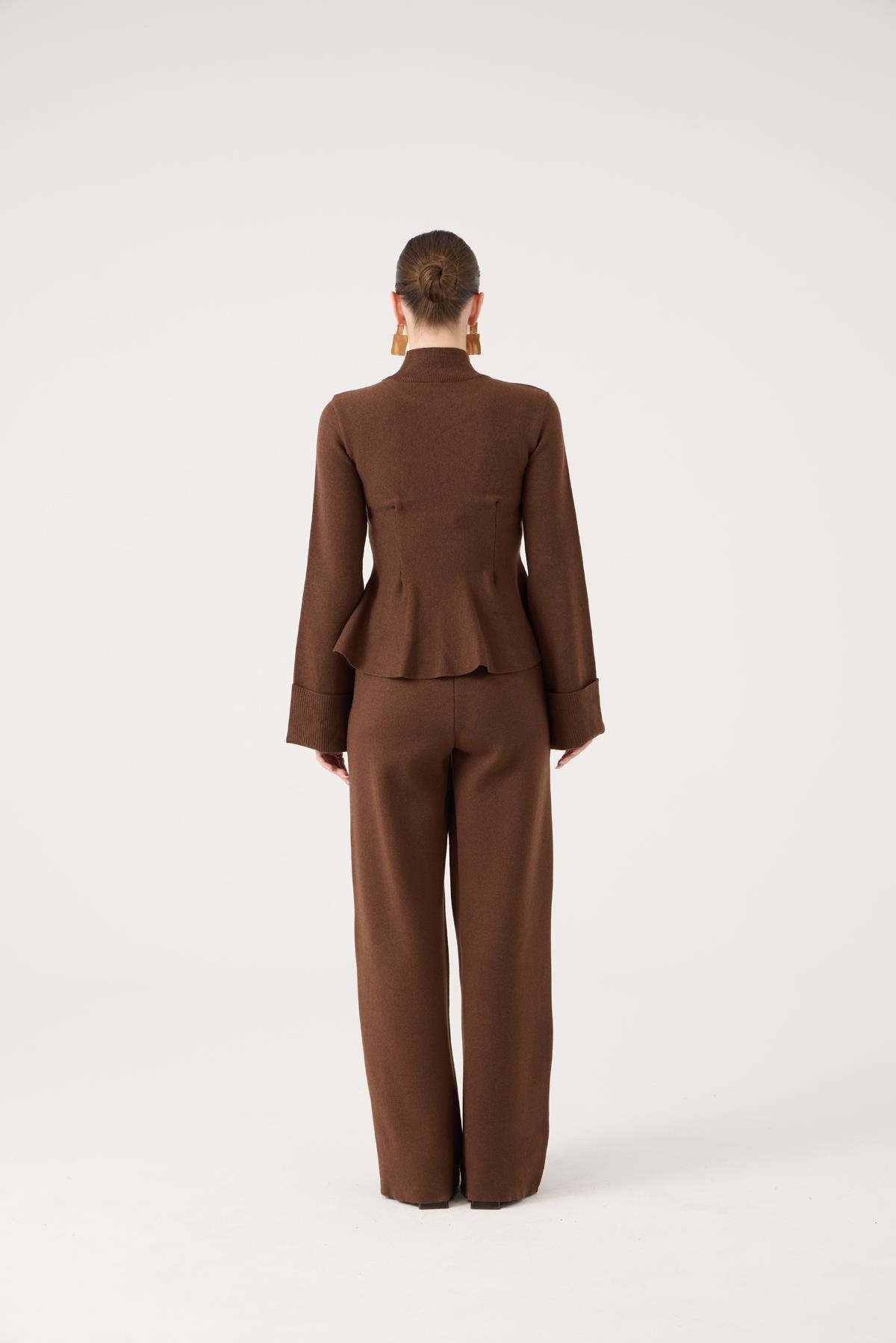 Kazak Ve Pantolon İkili Madeline Triko Takım Kahve