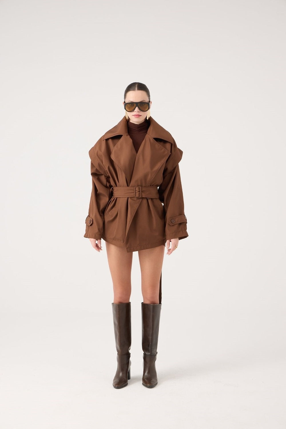 Kemerli Oversize Kesim Sara Trençkot Kahve