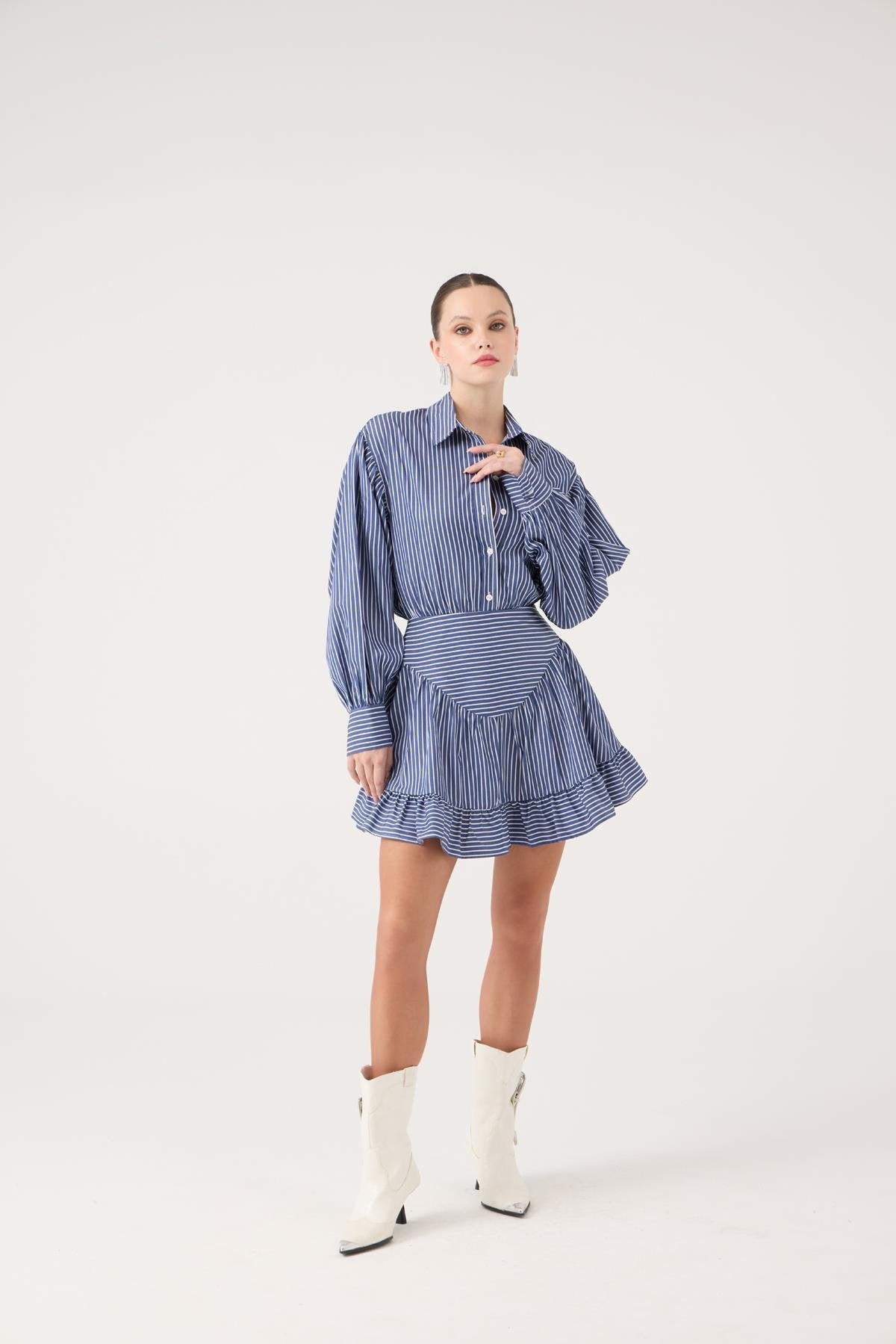 Korse Görünümlü Mini Ashley Elbise Mavi